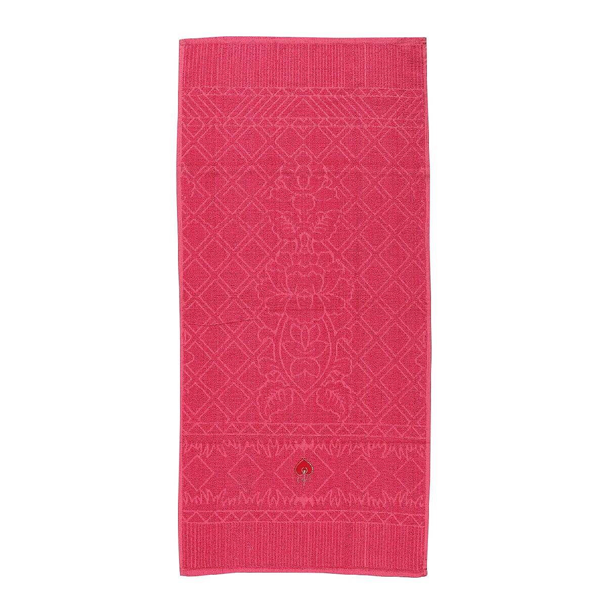 Set of 2 - 100% Cotton Embroidered Terry Bath Towel (Size:130X70 CM) - Pink.