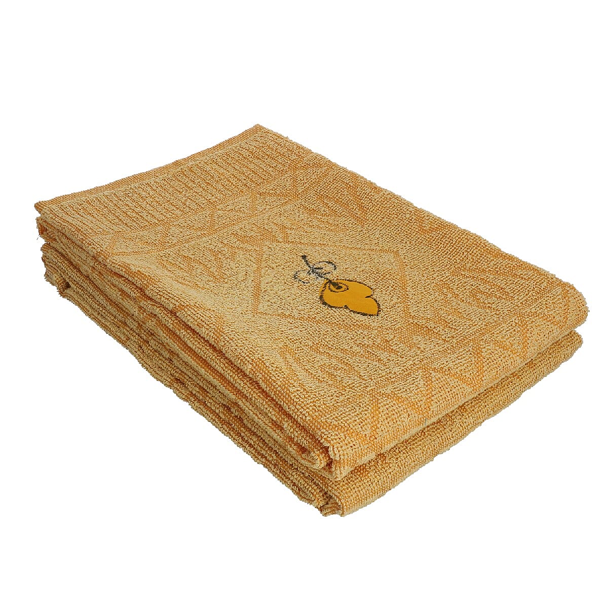 Set of 2 - 100% Cotton Embroidered Terry Bath Towel (Size: 130X70 CM)- Yellow.