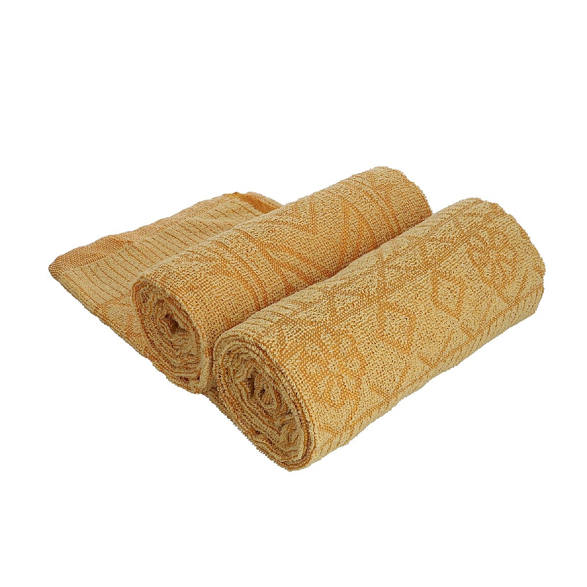 Set of 2 - 100% Cotton Embroidered Terry Bath Towel (Size: 130X70 CM)- Yellow.
