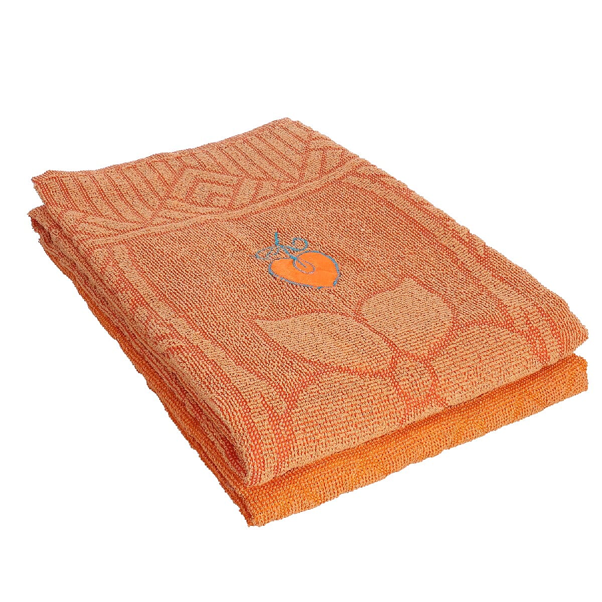 Set of 2 - 100% Cotton Embroidered Terry Bath Towel (Size 130X70 CM)- Orange