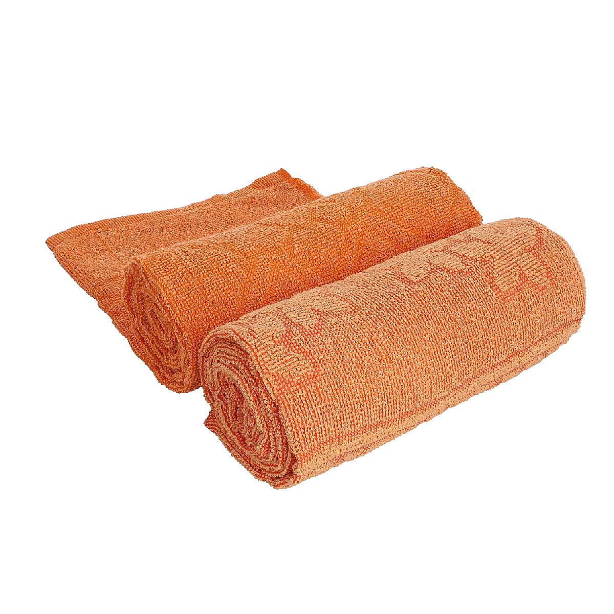 Set of 2 - 100% Cotton Embroidered Terry Bath Towel (Size 130X70 CM)- Orange
