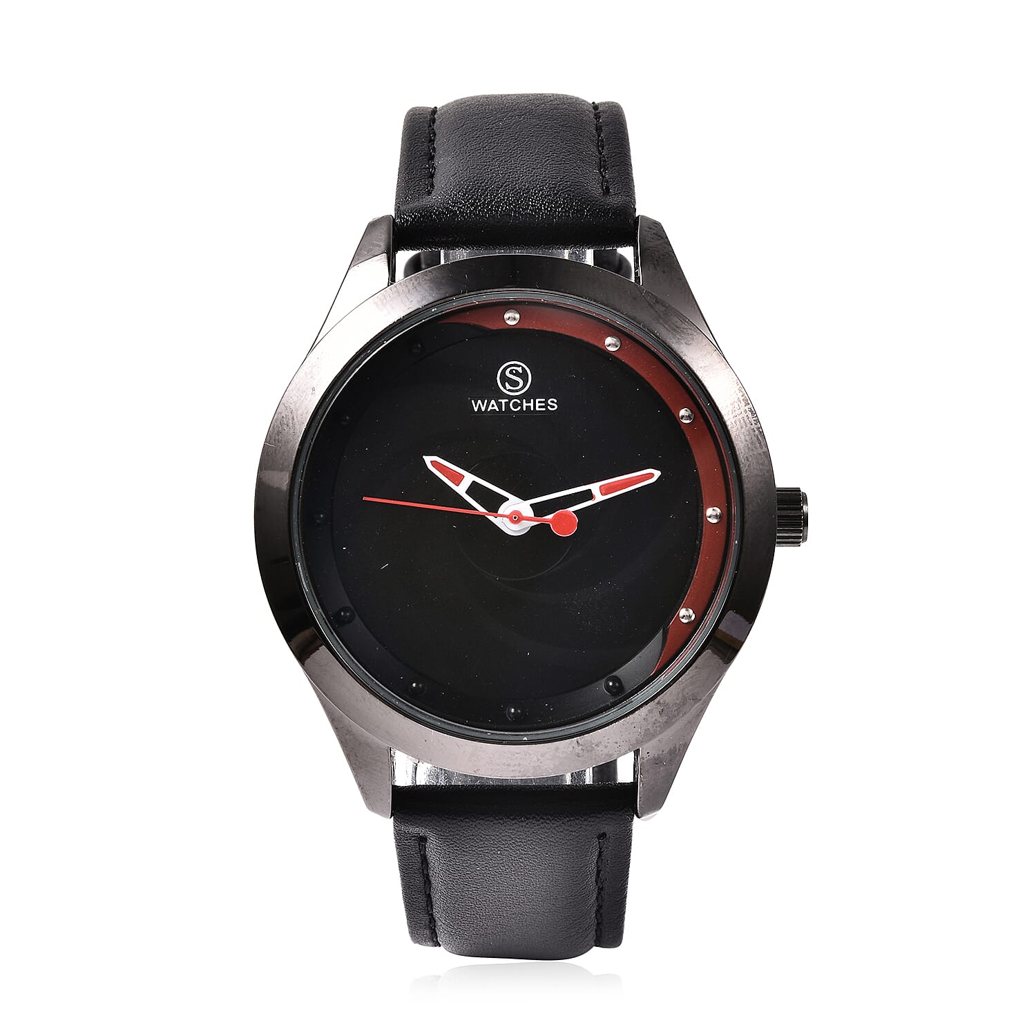 STRADA Japanese Movement Black and Steel Watch in Silver Tone