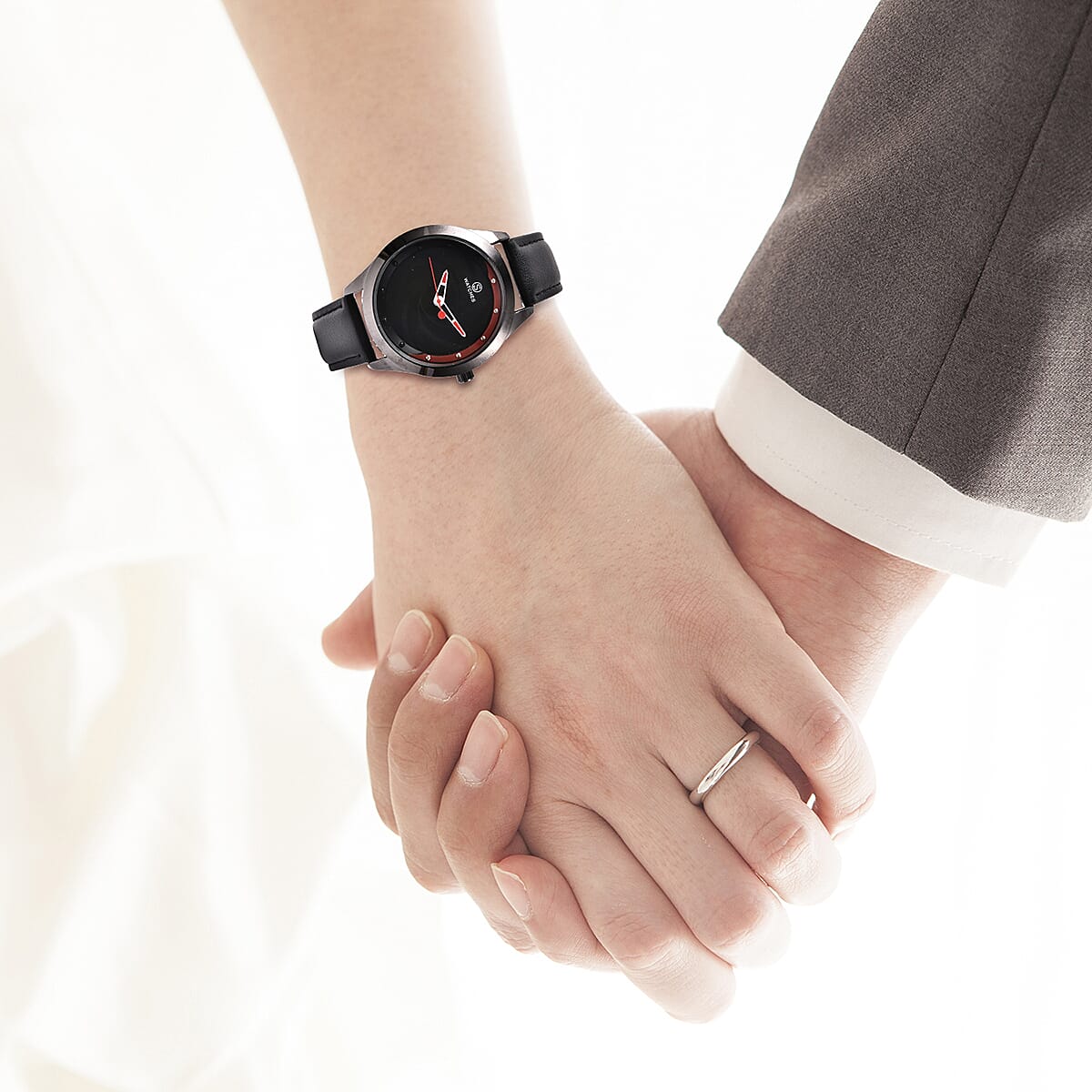 STRADA Japanese Movement Black and Steel Watch in Silver Tone