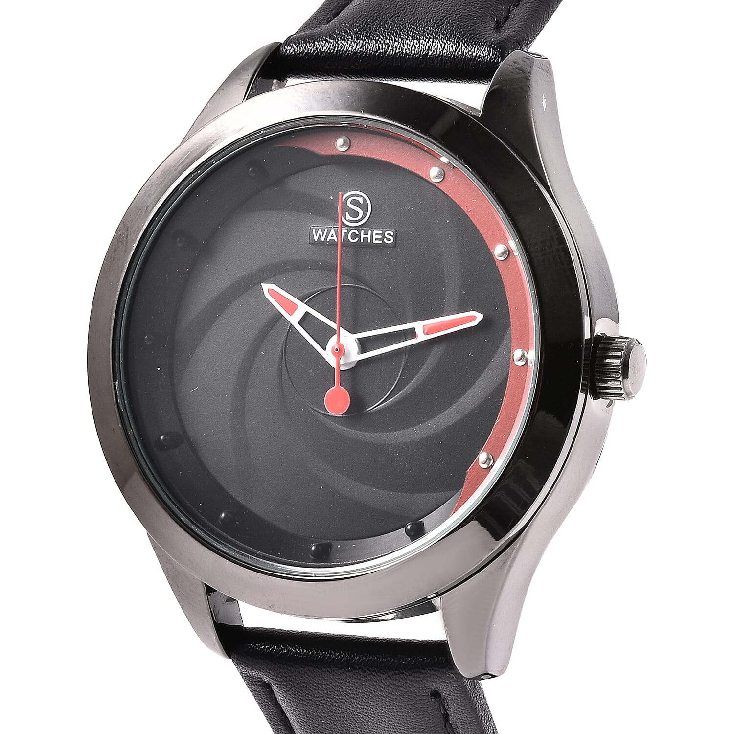 STRADA Japanese Movement Black and Steel Watch in Silver Tone