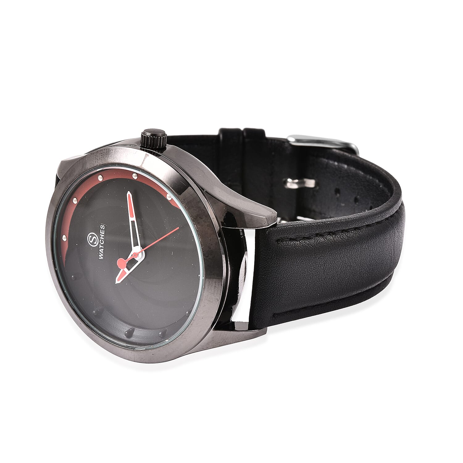 STRADA Japanese Movement Black and Steel Watch in Silver Tone