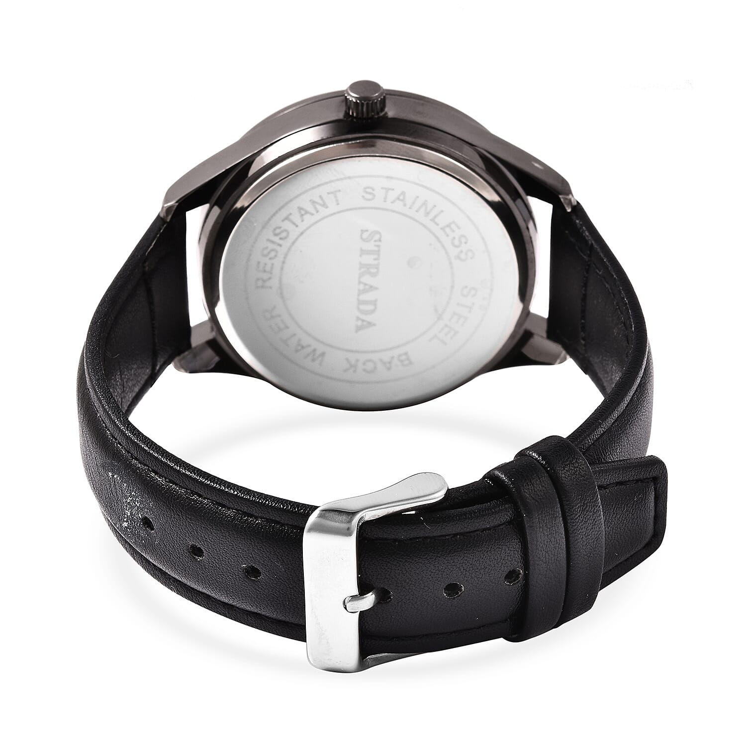 STRADA Japanese Movement Black and Steel Watch in Silver Tone
