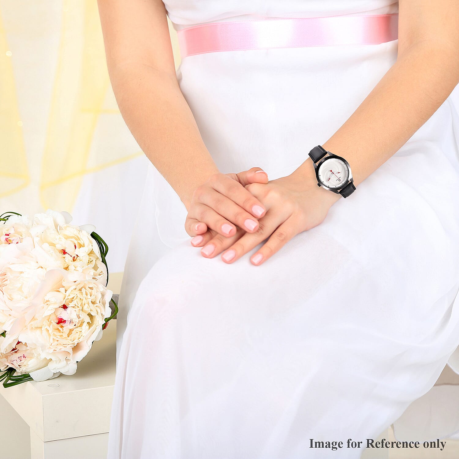 STRADA Japanese Movement Watch with Black Strap in Silver Tone