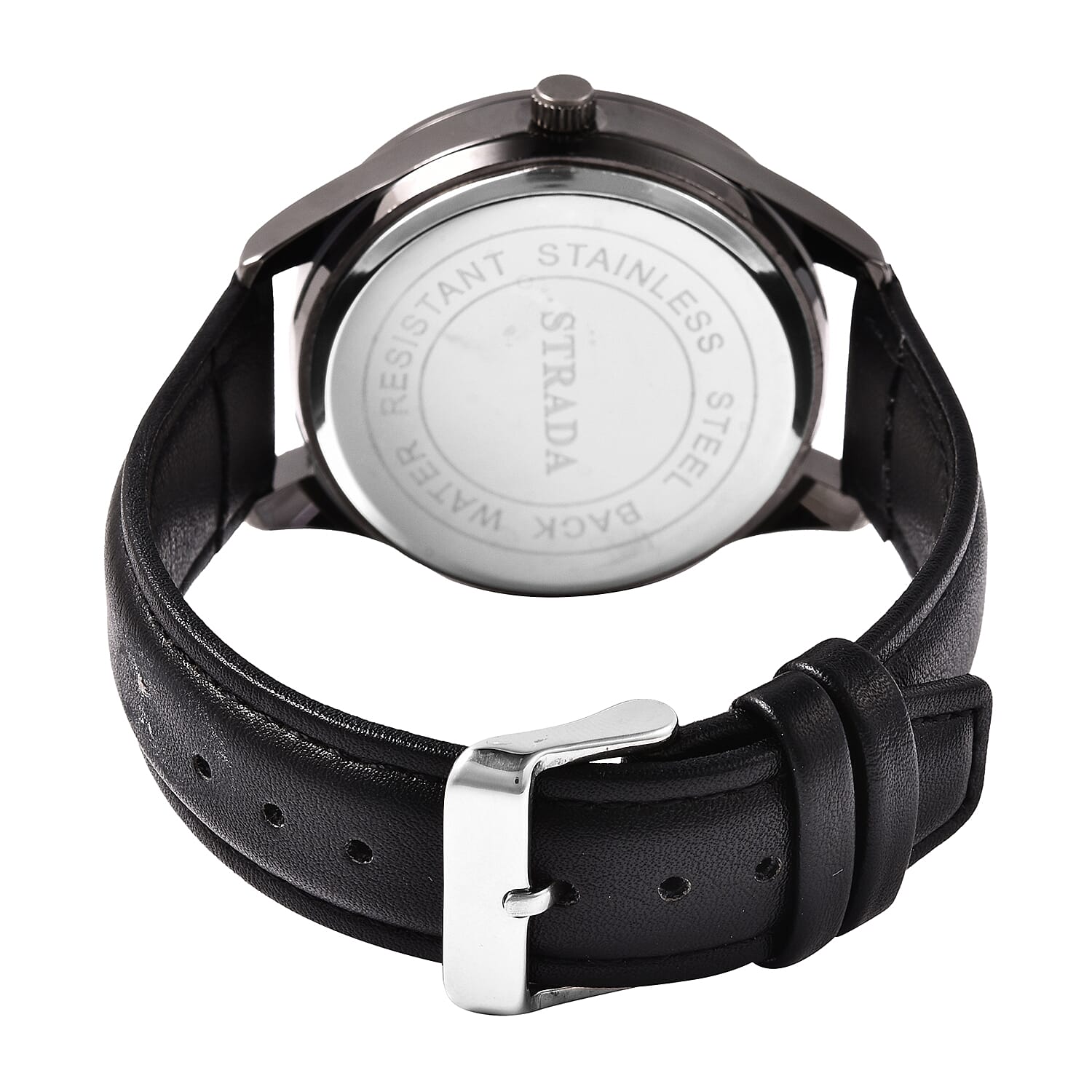 STRADA Japanese Movement Watch with Black Strap in Silver Tone