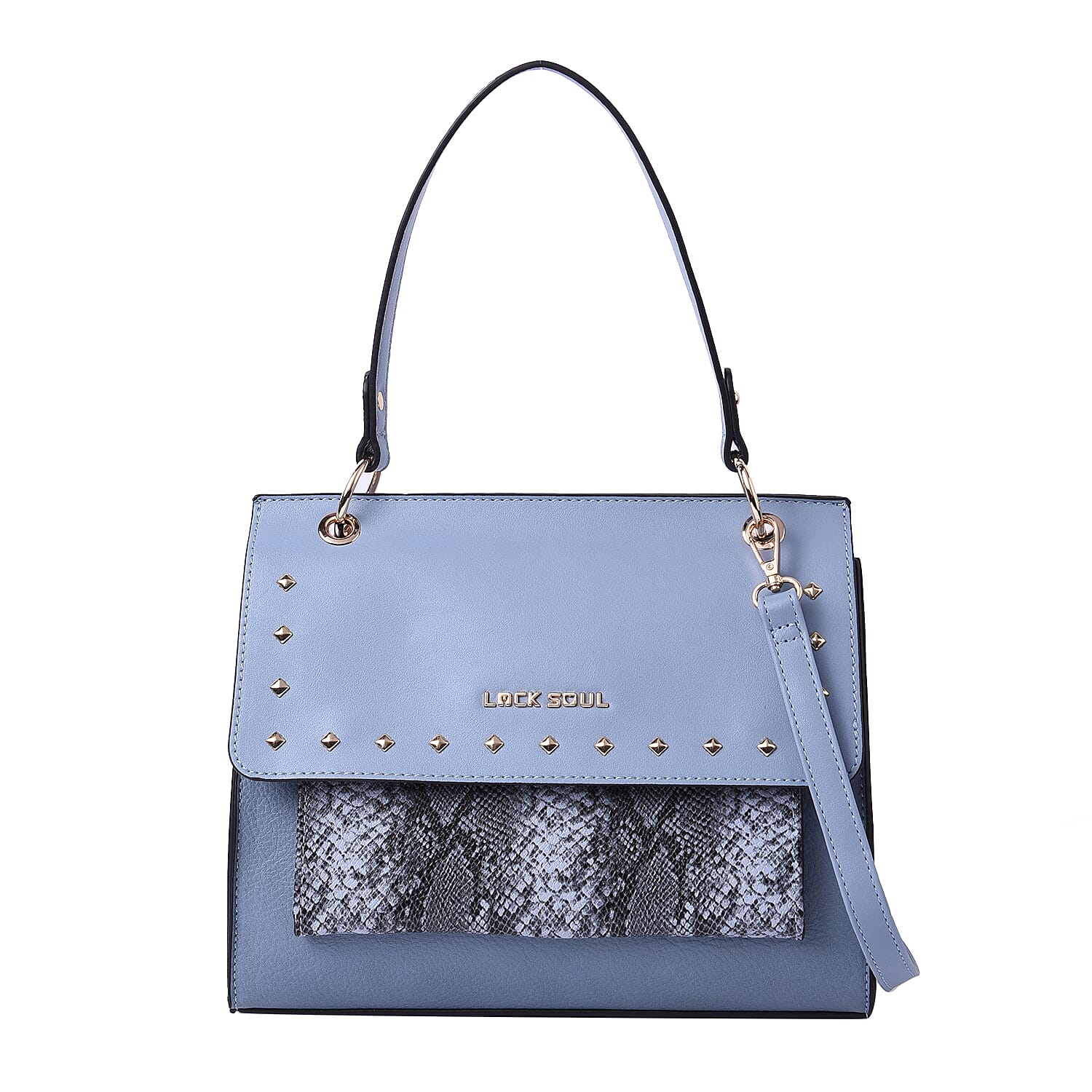 LOCK SOUL Snake Skin Pattern Convertible Bag with Shoulder Strap - Blue