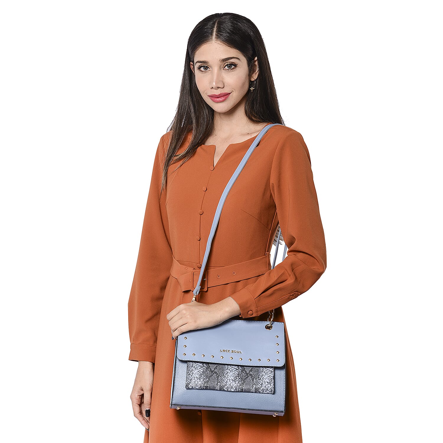 LOCK SOUL Snake Skin Pattern Convertible Bag with Shoulder Strap - Blue