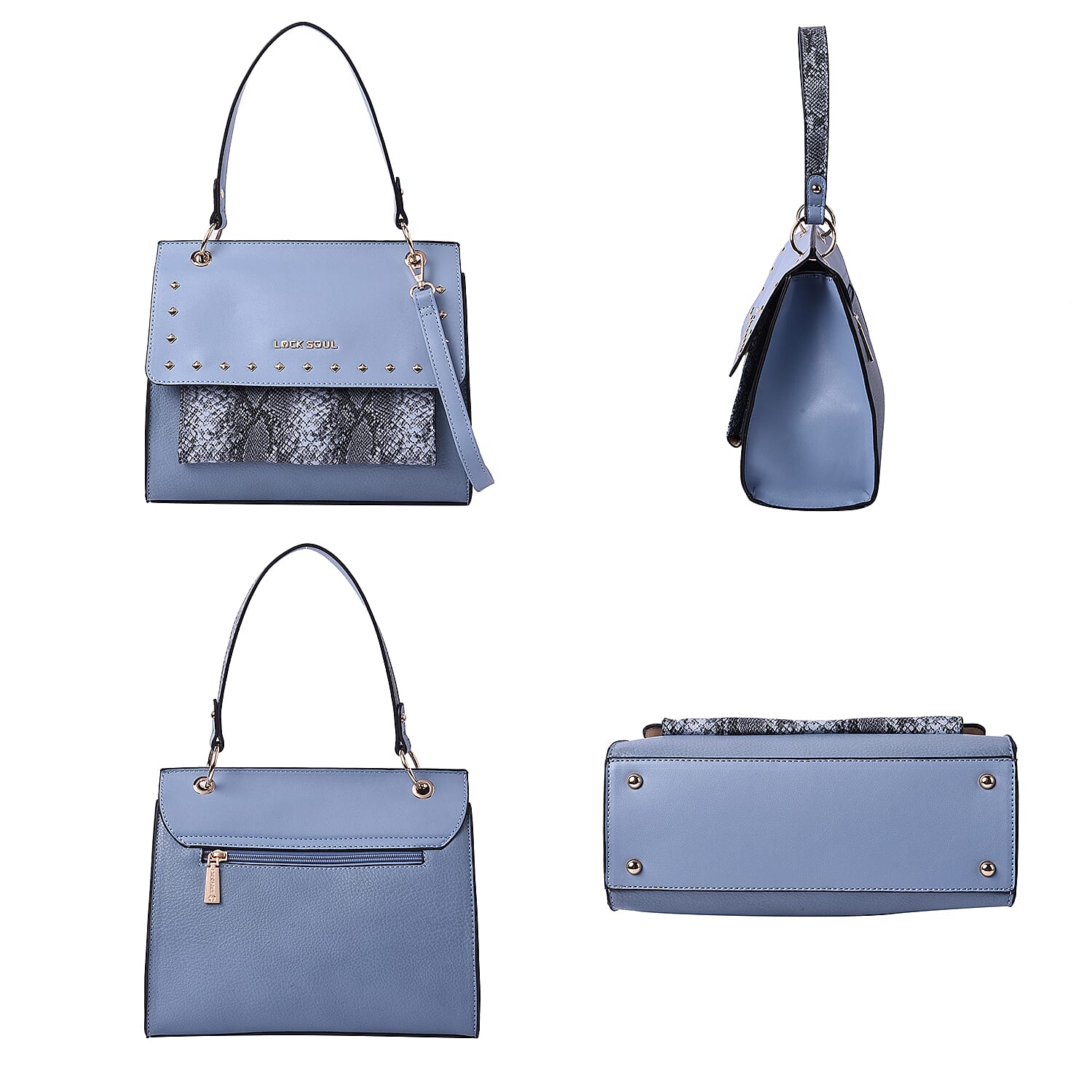LOCK SOUL Snake Skin Pattern Convertible Bag with Shoulder Strap - Blue