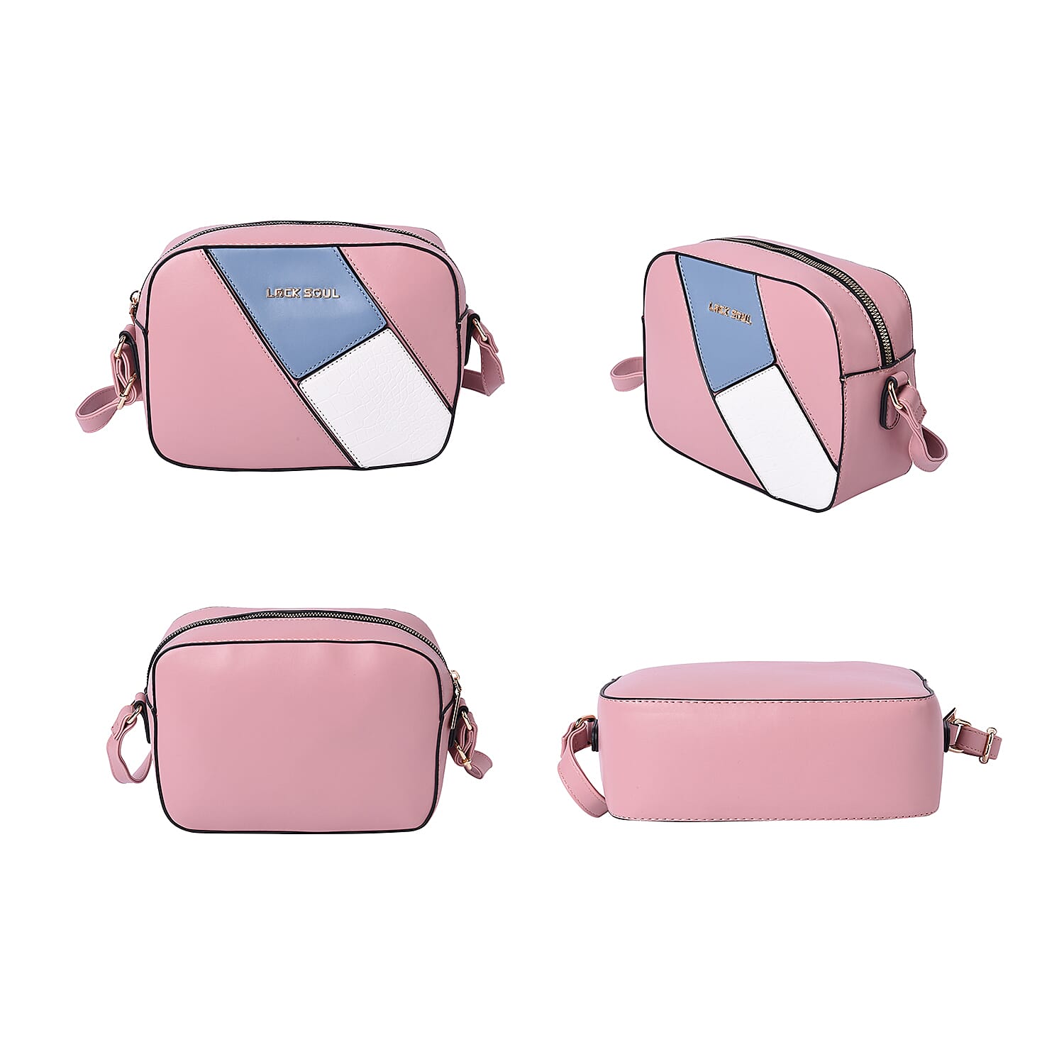 LOCK SOUL Colour Block Pattern Crossbody Bag - Pink, Blue and White