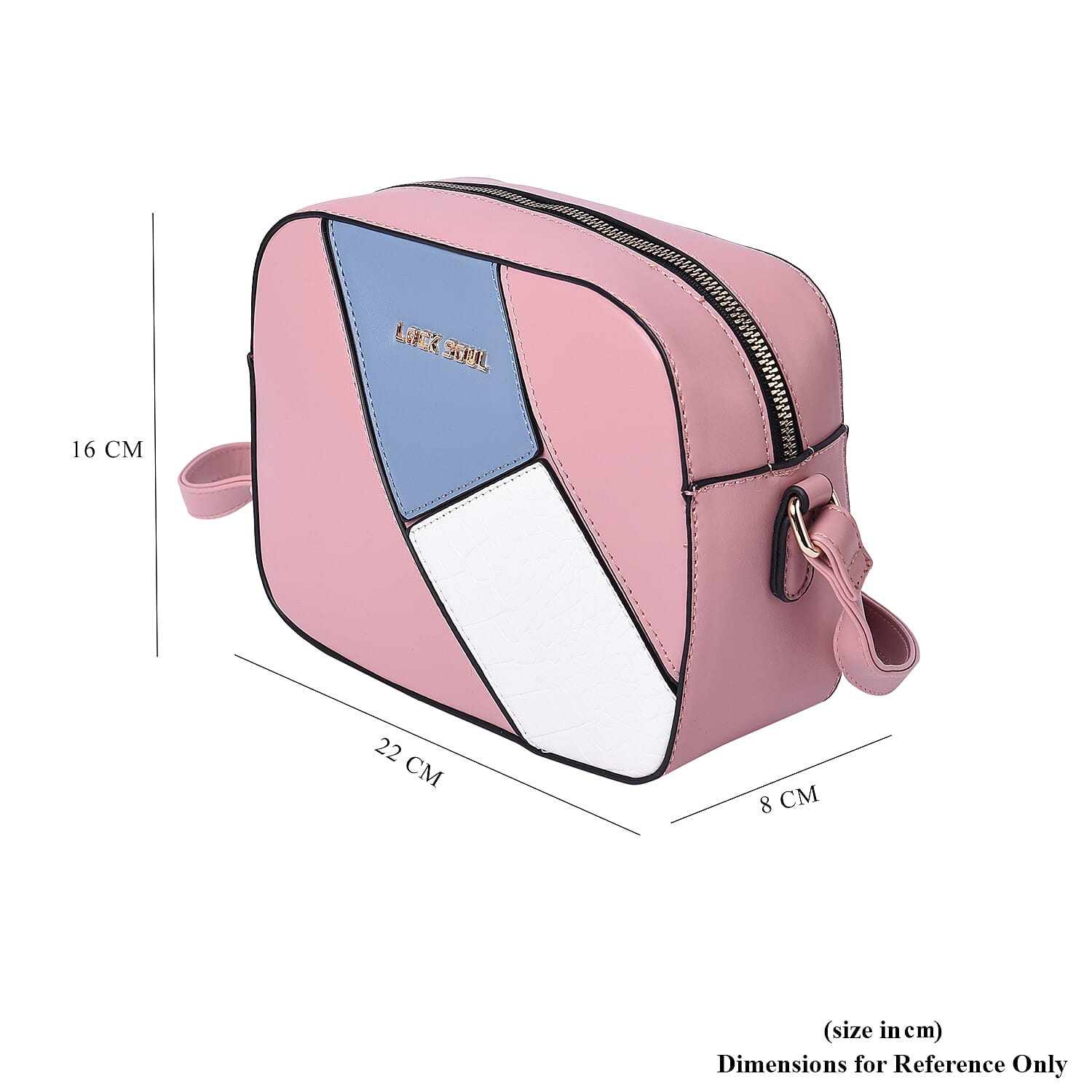 LOCK SOUL Colour Block Pattern Crossbody Bag - Pink, Blue and White