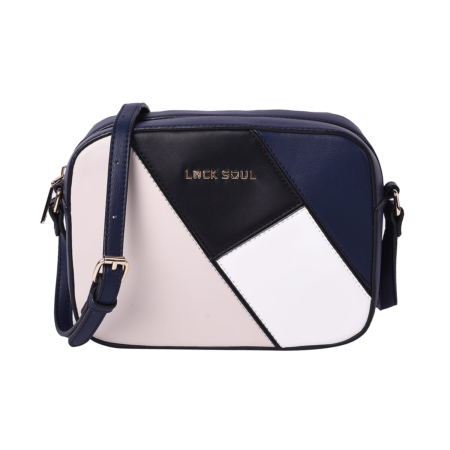 LOCK SOUL Colour Block Pattern Crossbody Bag - Black, White and Navy
