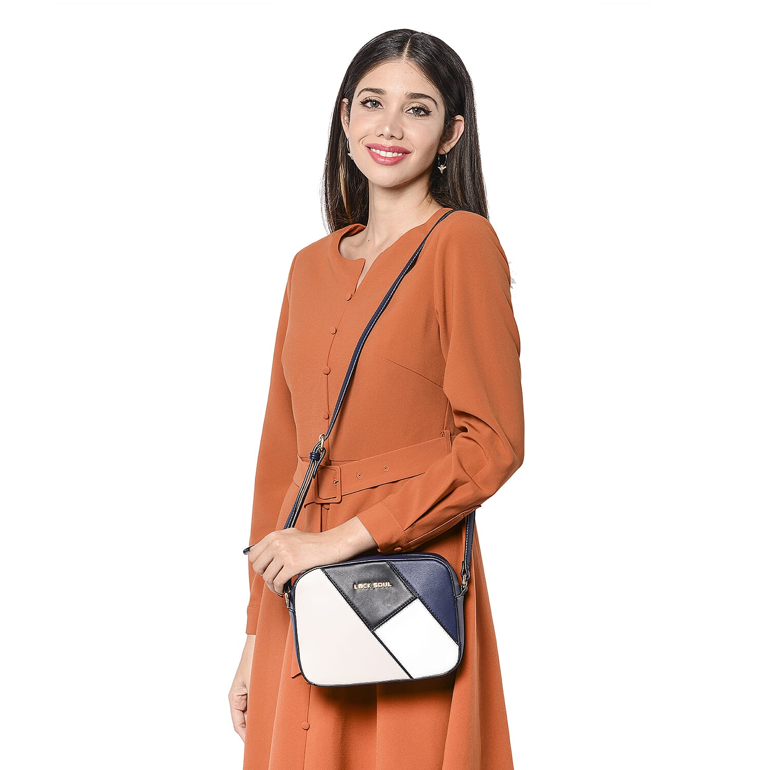 LOCK SOUL Colour Block Pattern Crossbody Bag - Black, White and Navy