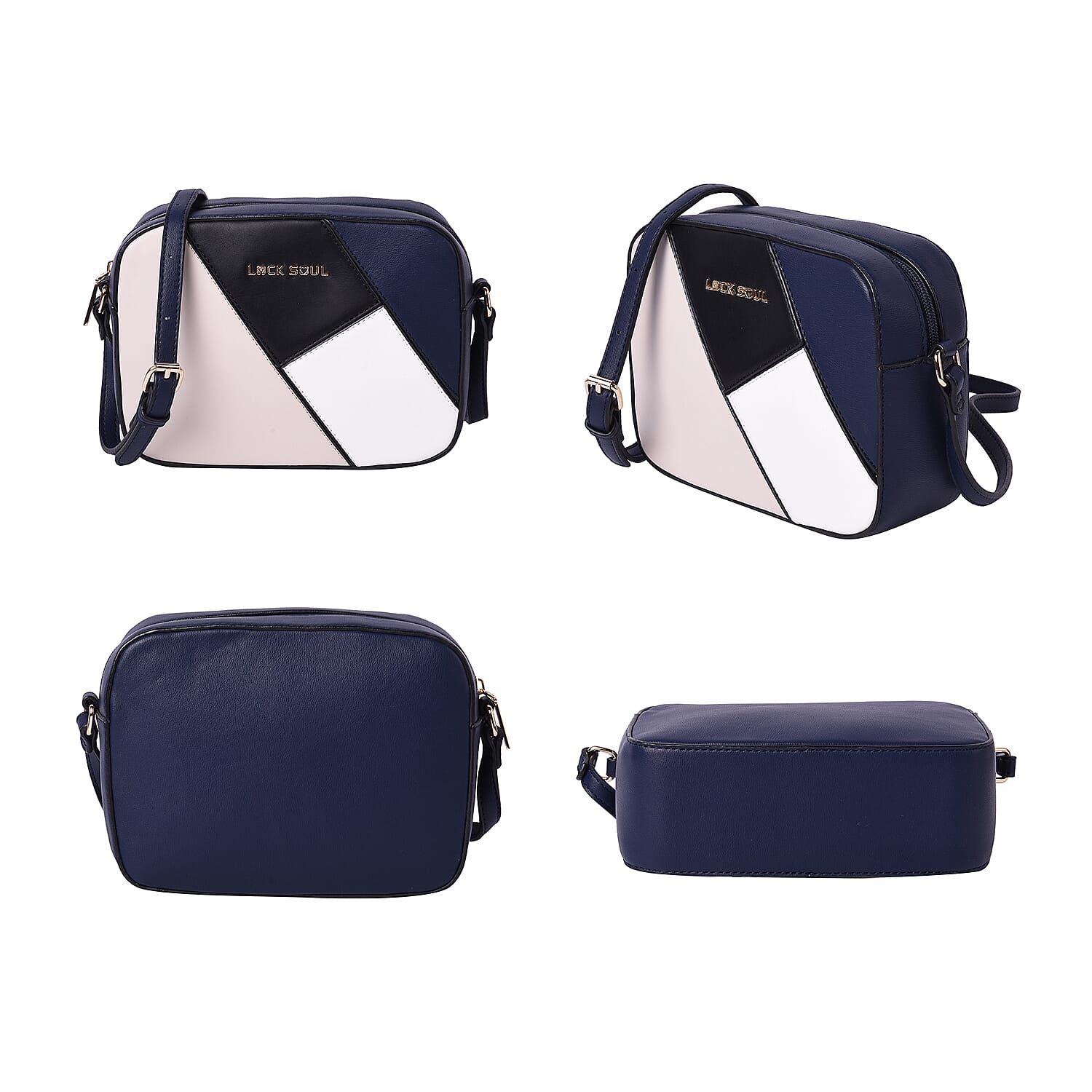 LOCK SOUL Colour Block Pattern Crossbody Bag - Black, White and Navy