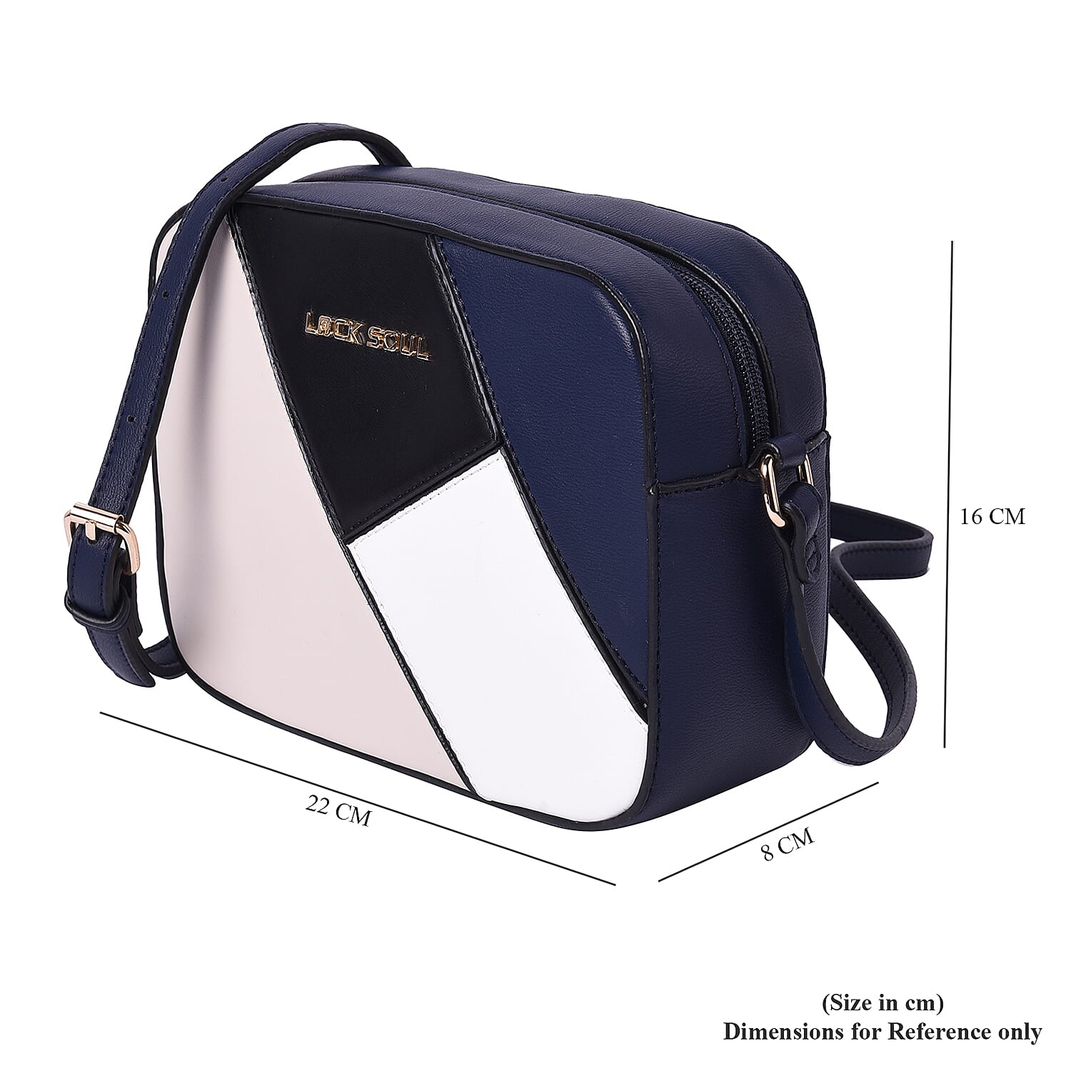 LOCK SOUL Colour Block Pattern Crossbody Bag - Black, White and Navy