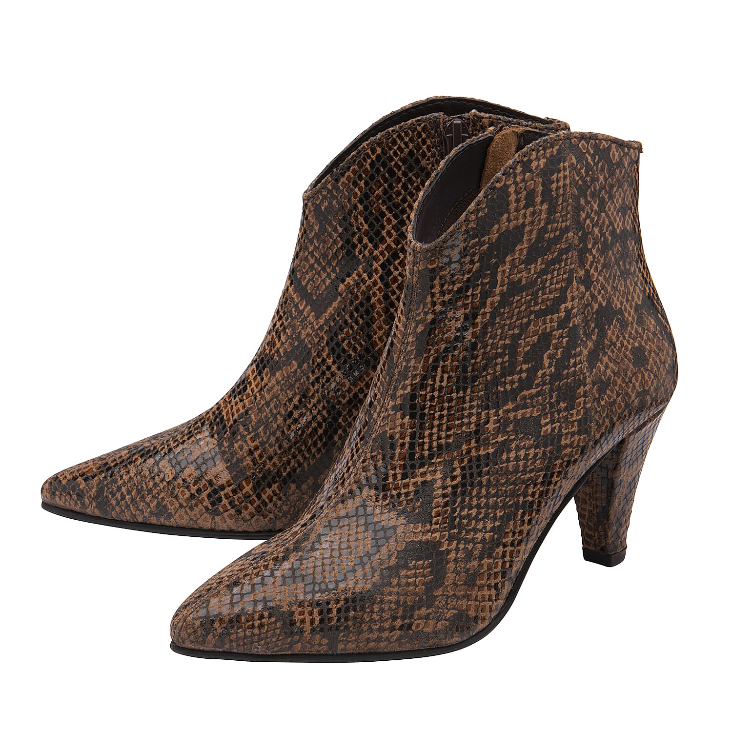 Ravel Levisa Snake Pattern Leather Heeled Ankle Boots (Size 7) - Brown