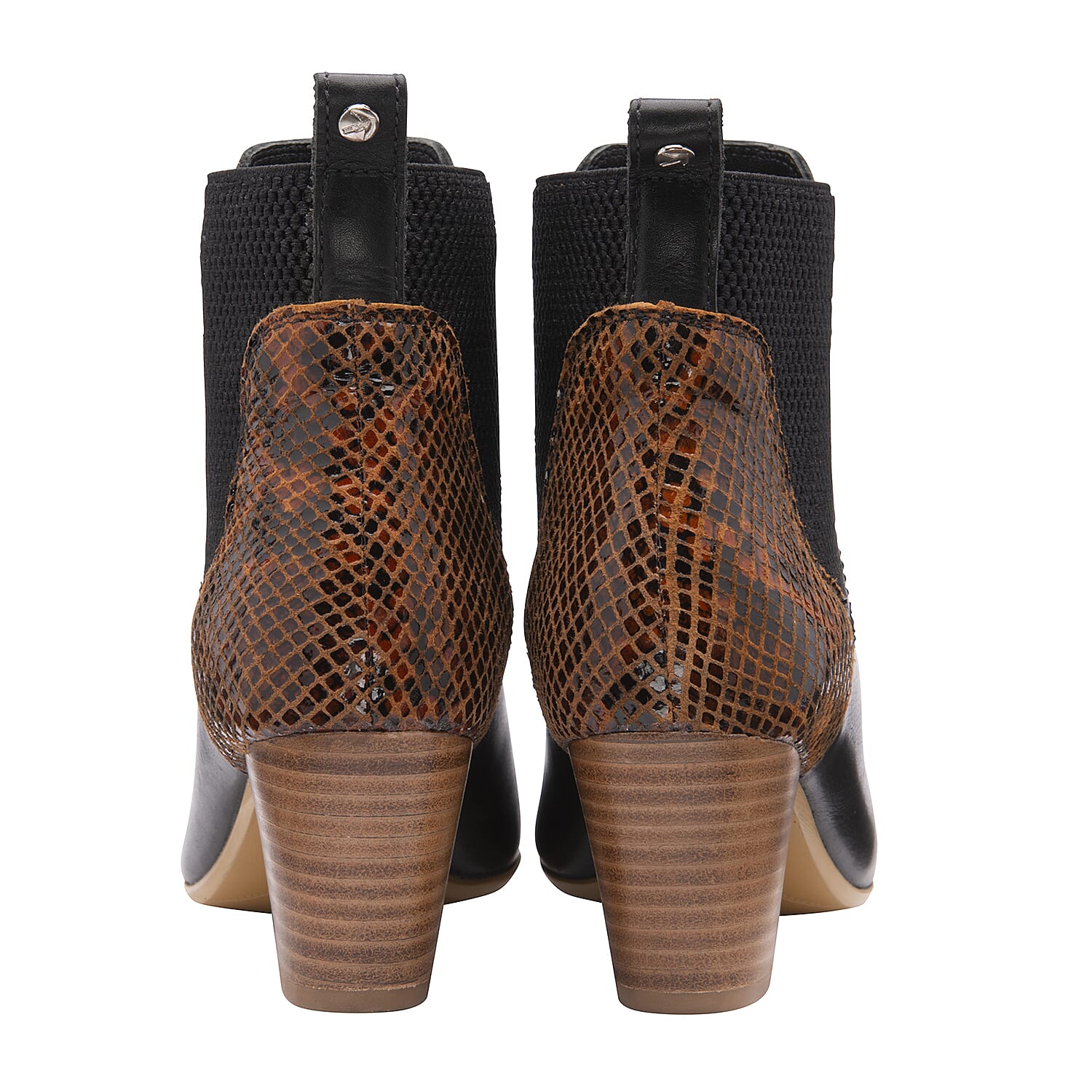 Ravel Moa Snake Pattern Leather Heeled Ankle Boots - Black