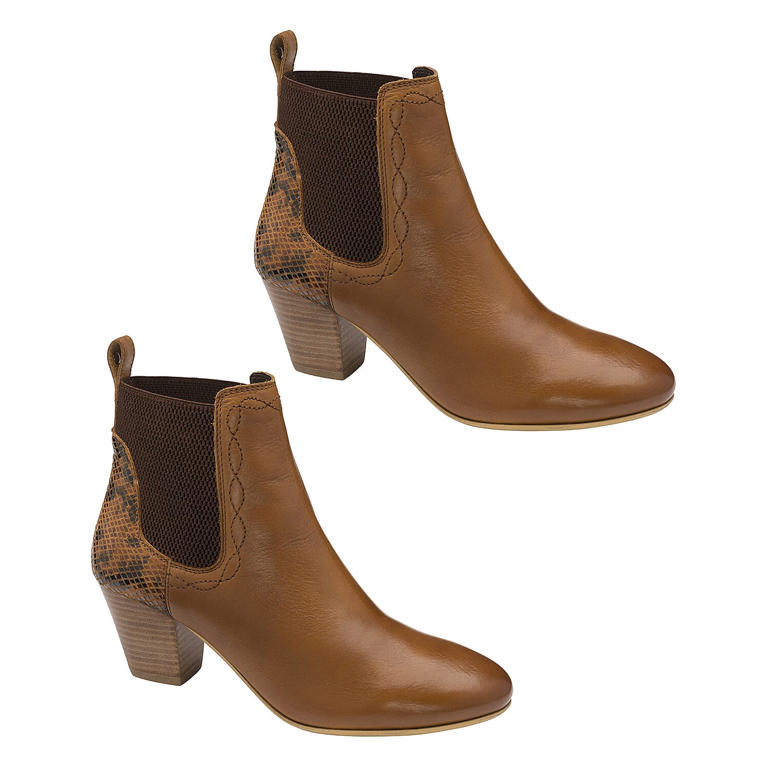 Ravel Moa Snake Pattern Leather Heeled Ankle Boots - Black