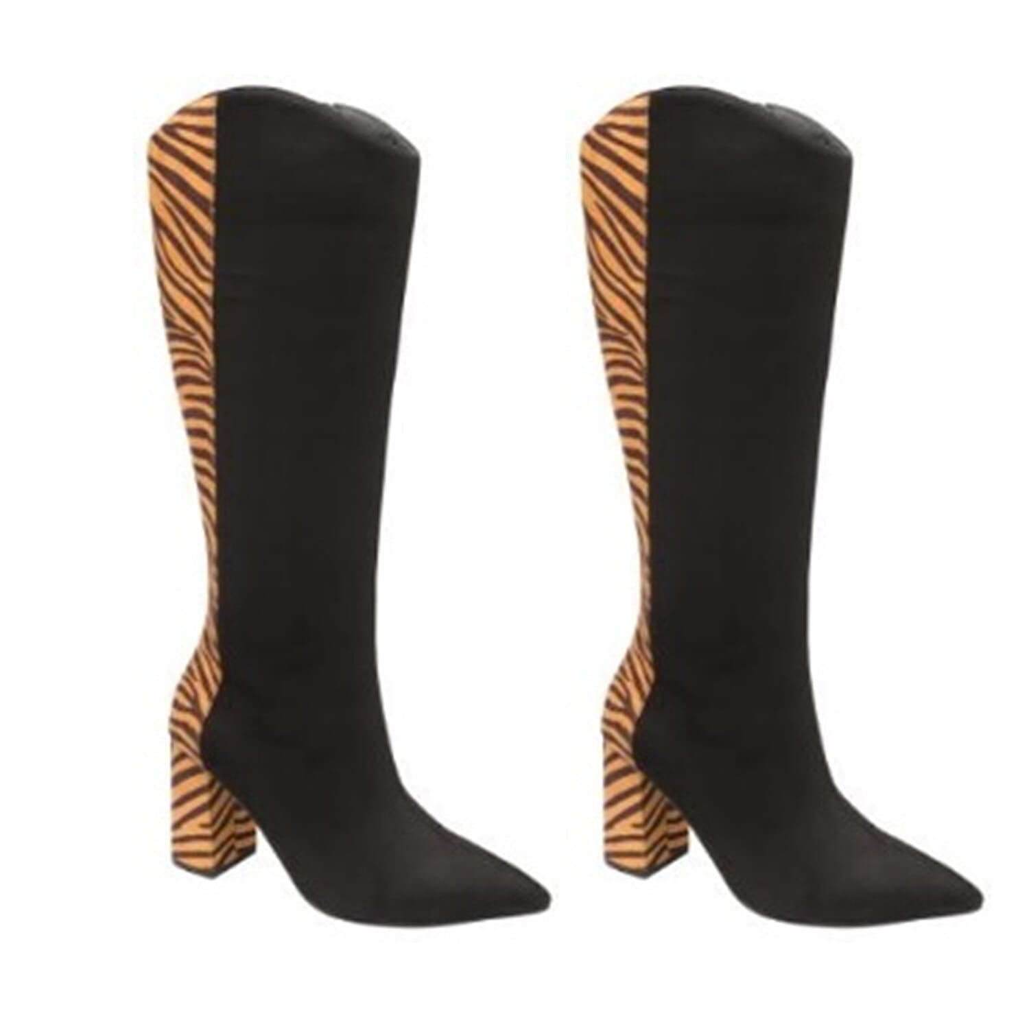 Ravel Grande Tan Zebra Pattern Knee-High Heeled Boots (Size 5) - Black