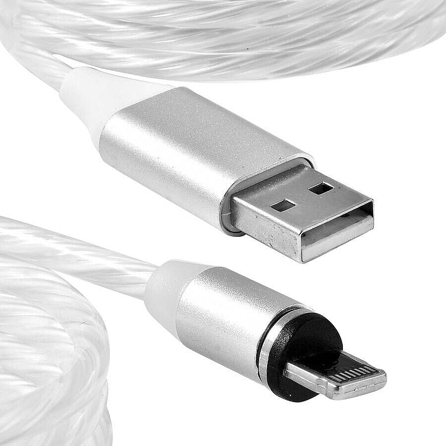 Set of 2 - USB Cable with 3 Magnetic Tips (Lightning, Type-C and Micro USB) and Flowing LED Lights - White