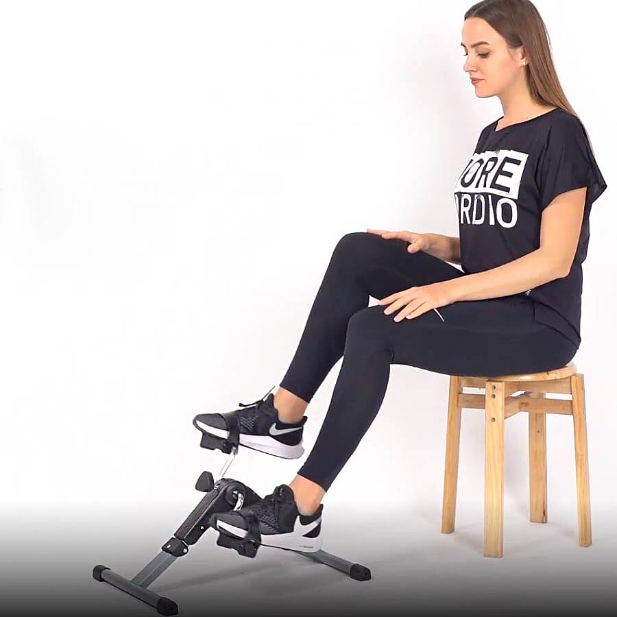 Folding Pedal Exerciser Mini Exercise Bike with Adjustable Tension Knob (Size 37x49x23 cm) - Black