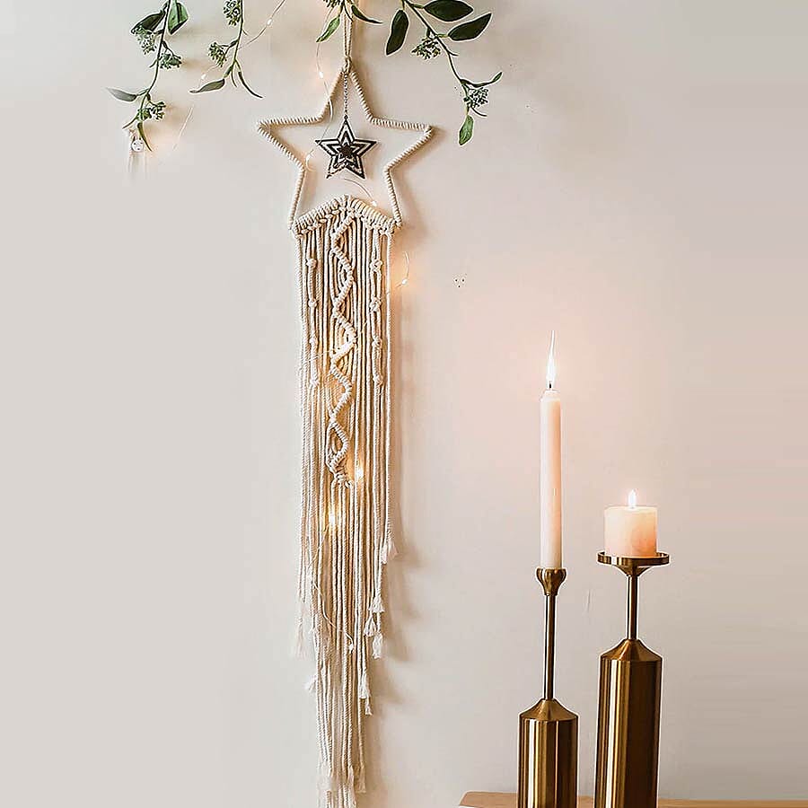 Star Shaped Dream Catcher with LED Lights in White Colour (Size 110cm)