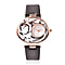 STRADA Japanese Movement Rose Carved Dial Rose Tone Watch with Dark Brown Strap