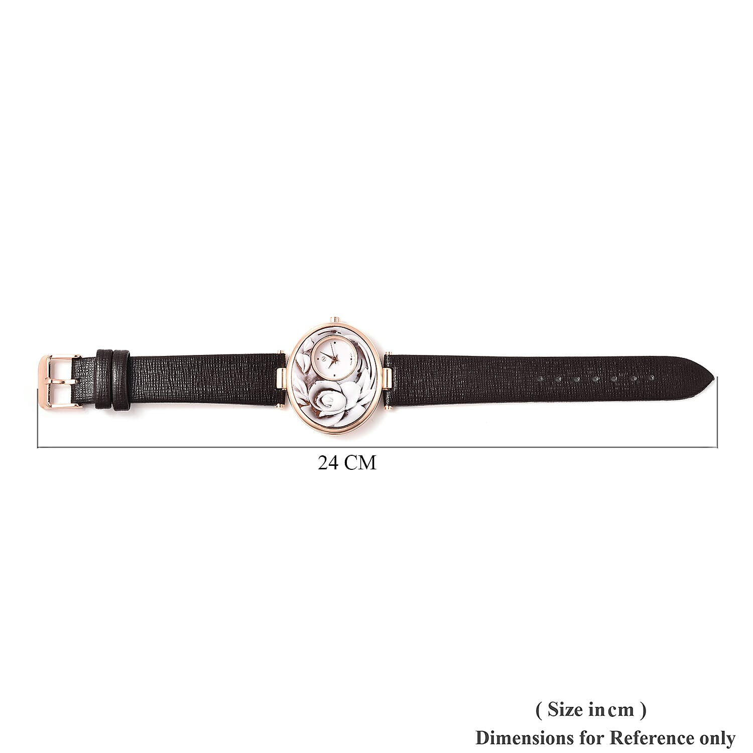 STRADA Japanese Movement Rose Carved Dial Rose Tone Watch with Dark Brown Strap