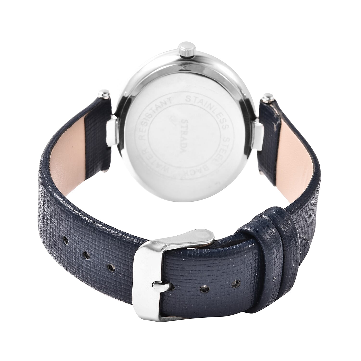 STRADA Japanese Movement Flower Carved Dial Watch with Navy Blue Strap