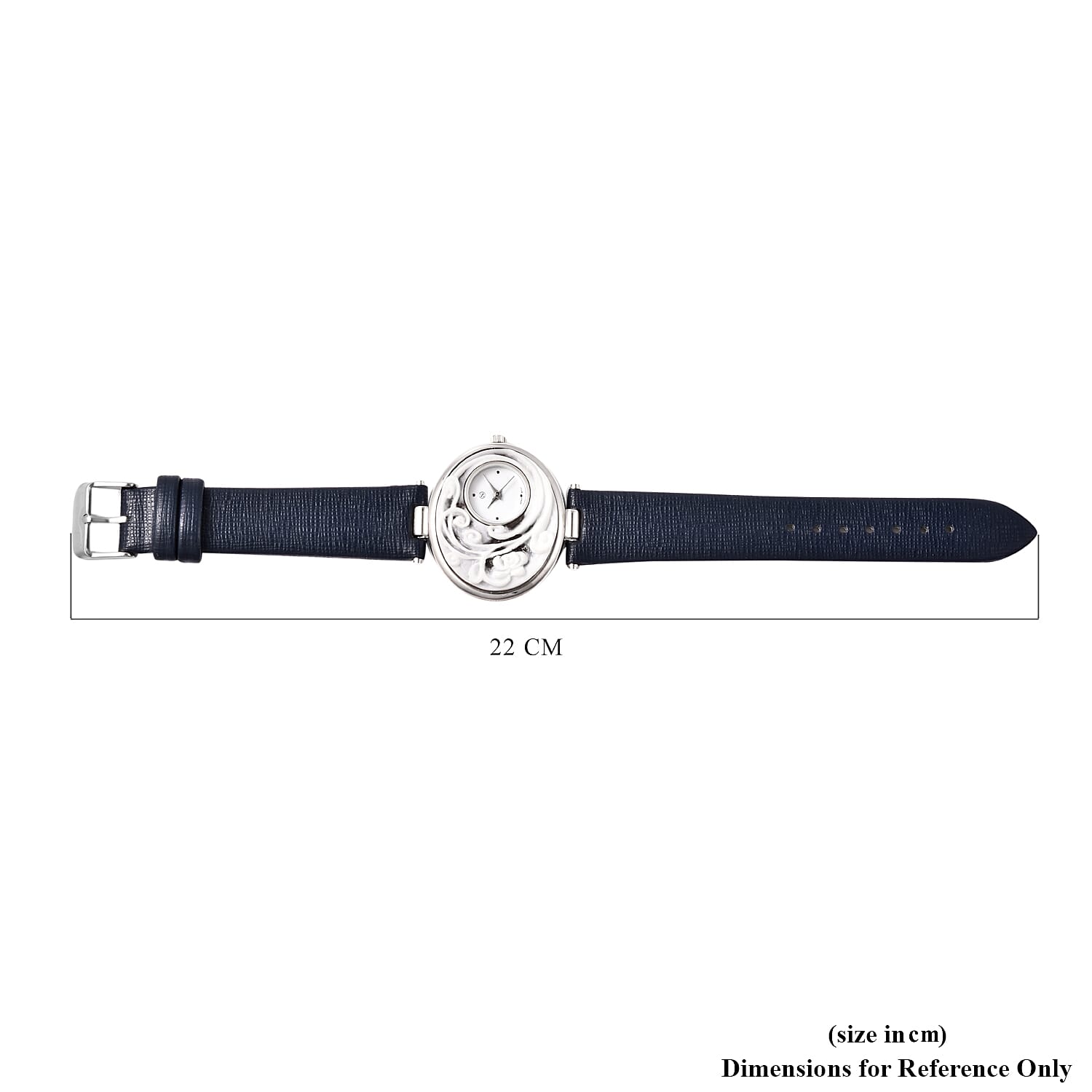 STRADA Japanese Movement Flower Carved Dial Watch with Navy Blue Strap