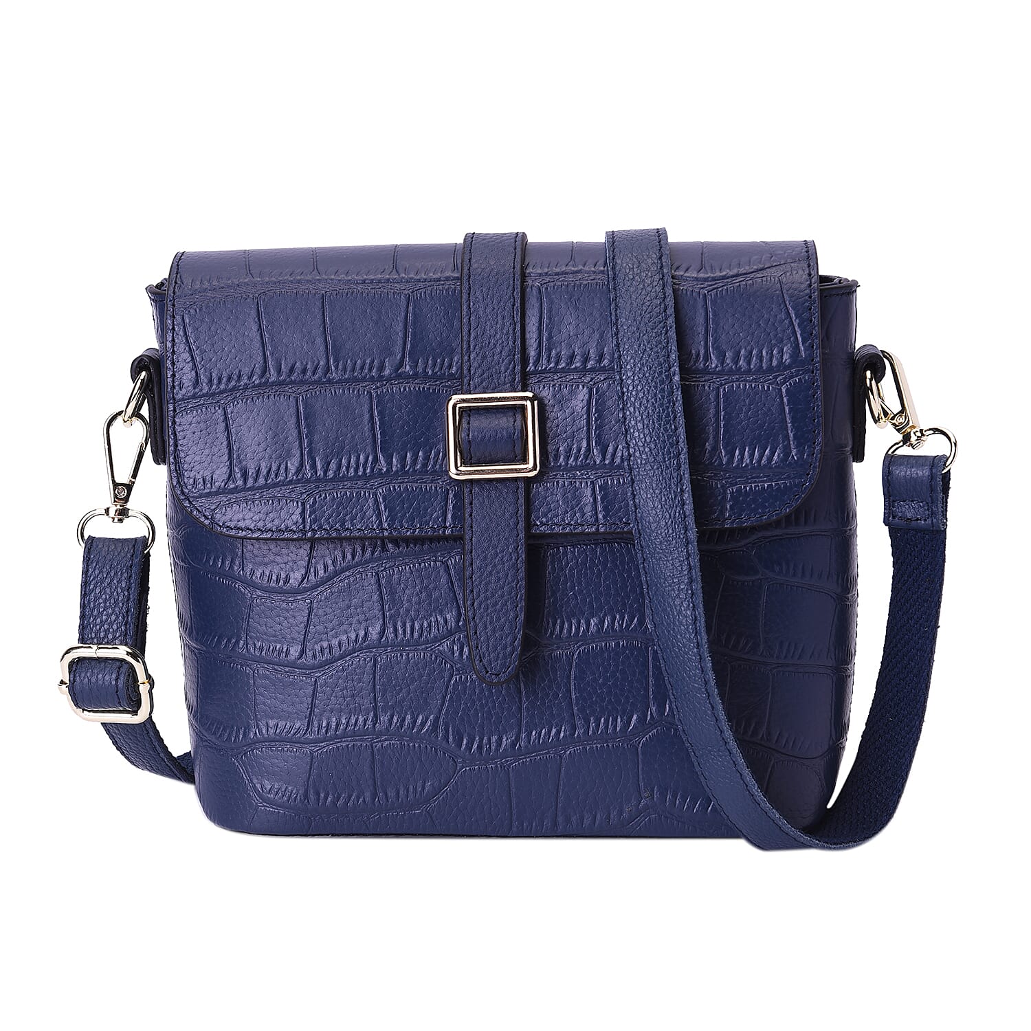 100% Genuine Leather Croc Pattern Crossbody Bag (20x9.5x18cm) - Black