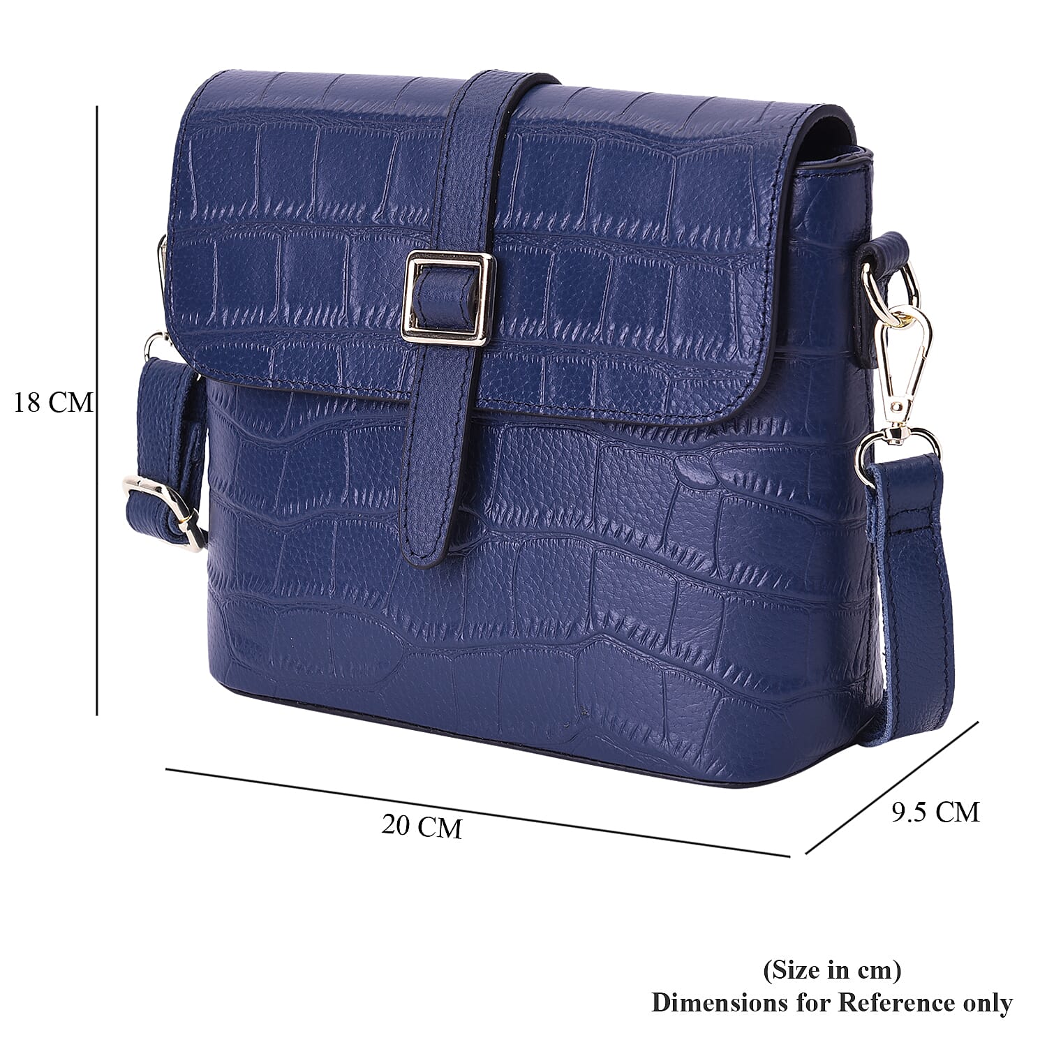 100% Genuine Leather Croc Pattern Crossbody Bag (20x9.5x18cm) - Black