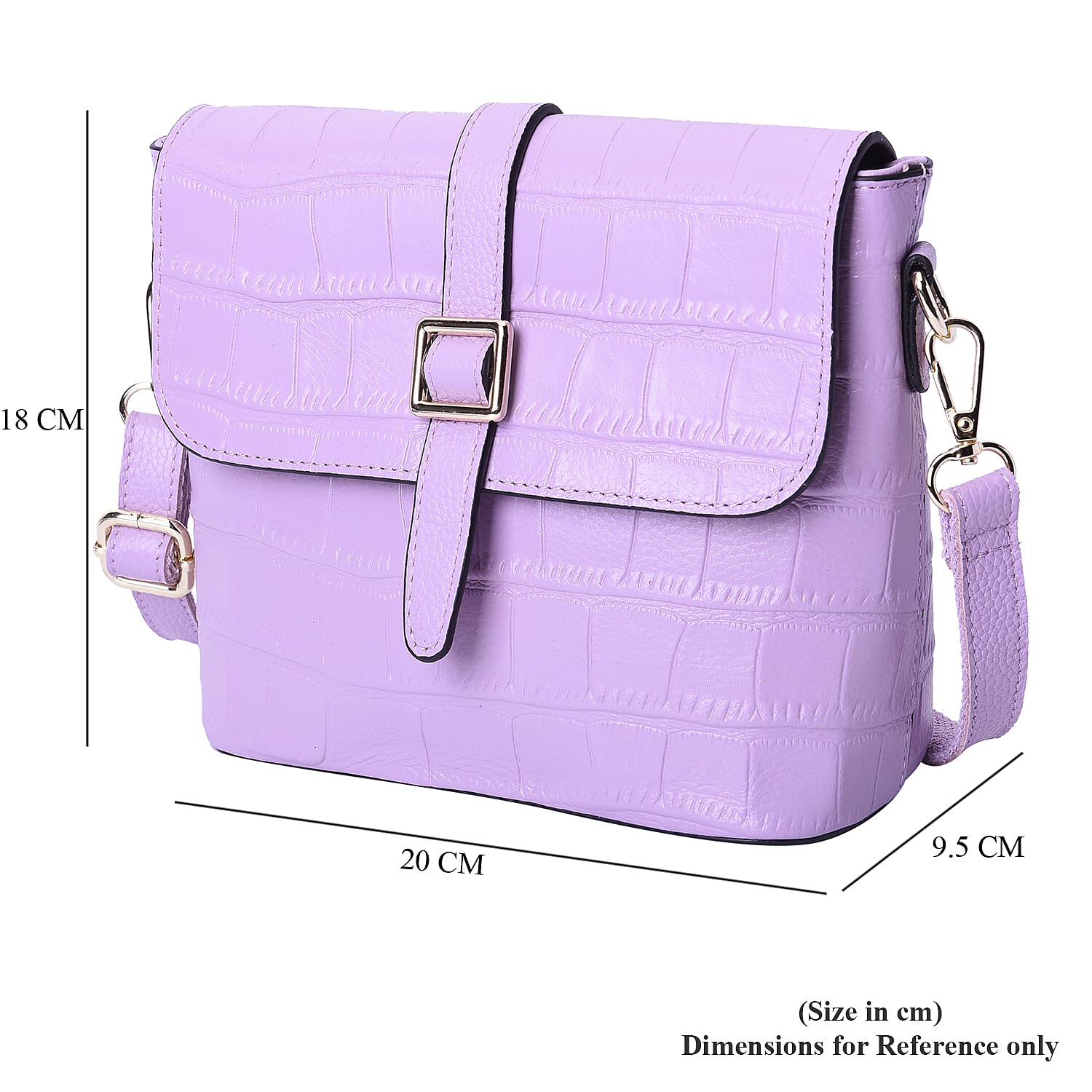 100% Genuine Leather Croc Pattern Crossbody Bag (20x9.5x18cm) - Black