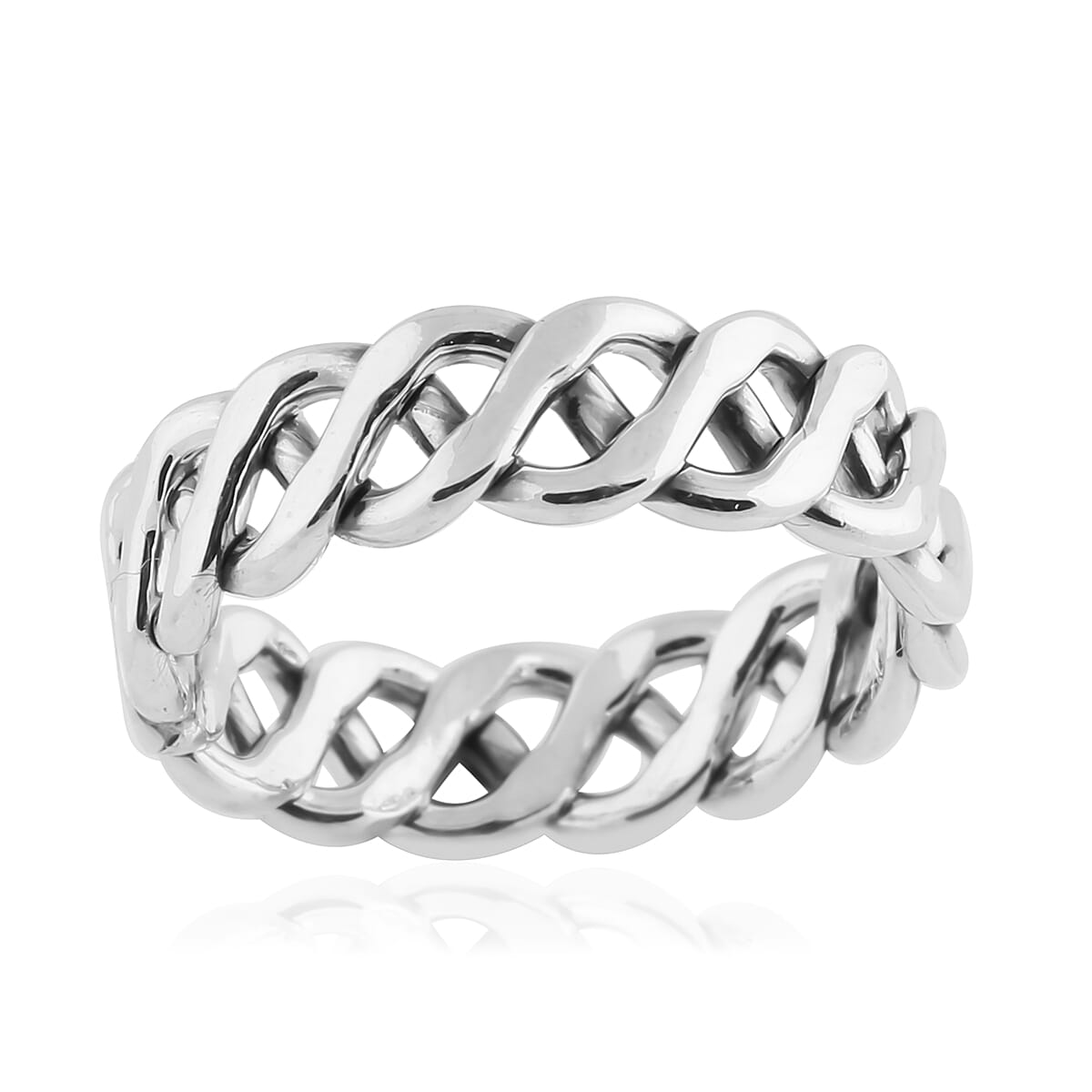 Rhodium Overlay Sterling Silver Celtic Knot Band Ring
