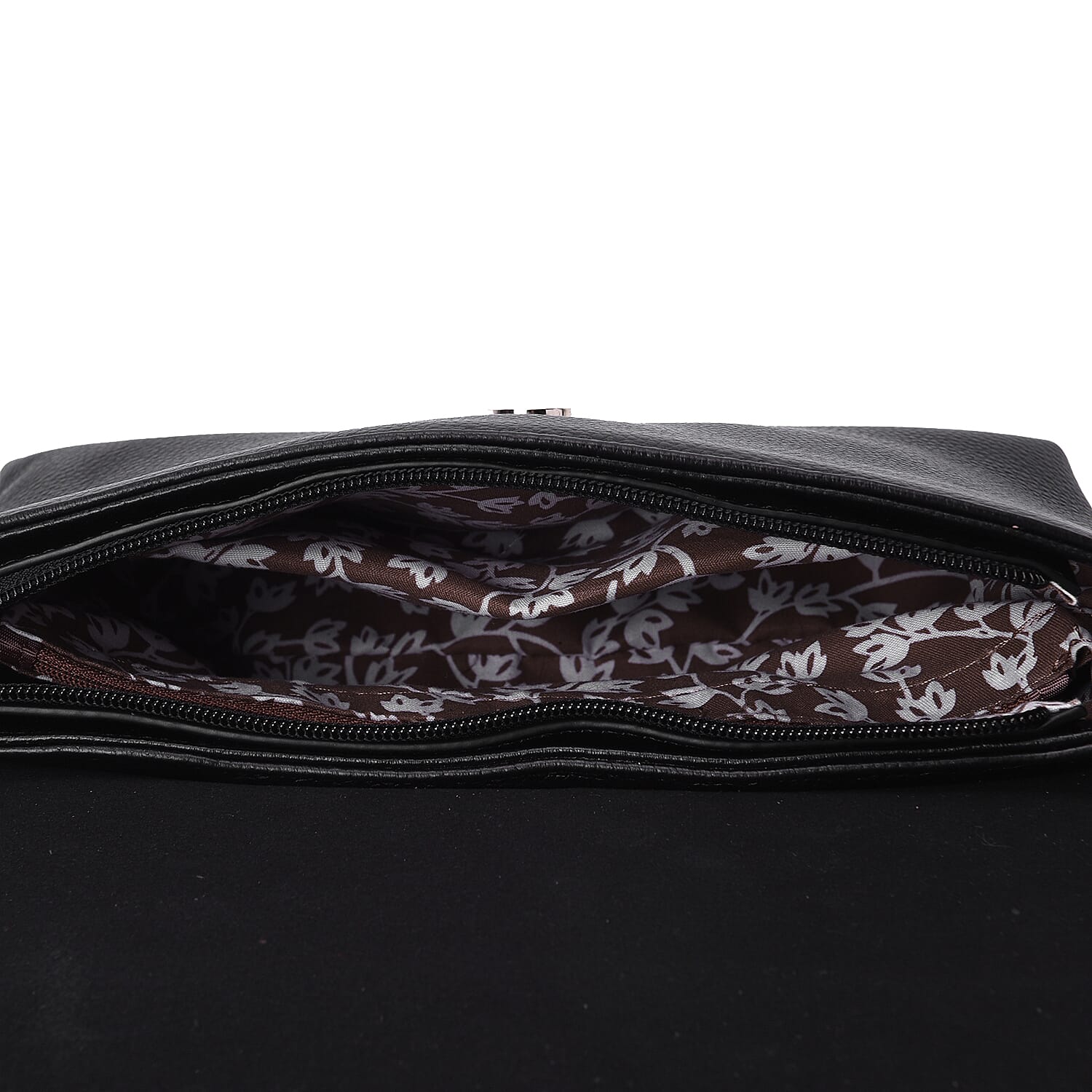 100% Genuine Leather Red Peony Embossed Pattern Crossbody Bag (25x18x7cm) with Magnetic Closure in Black