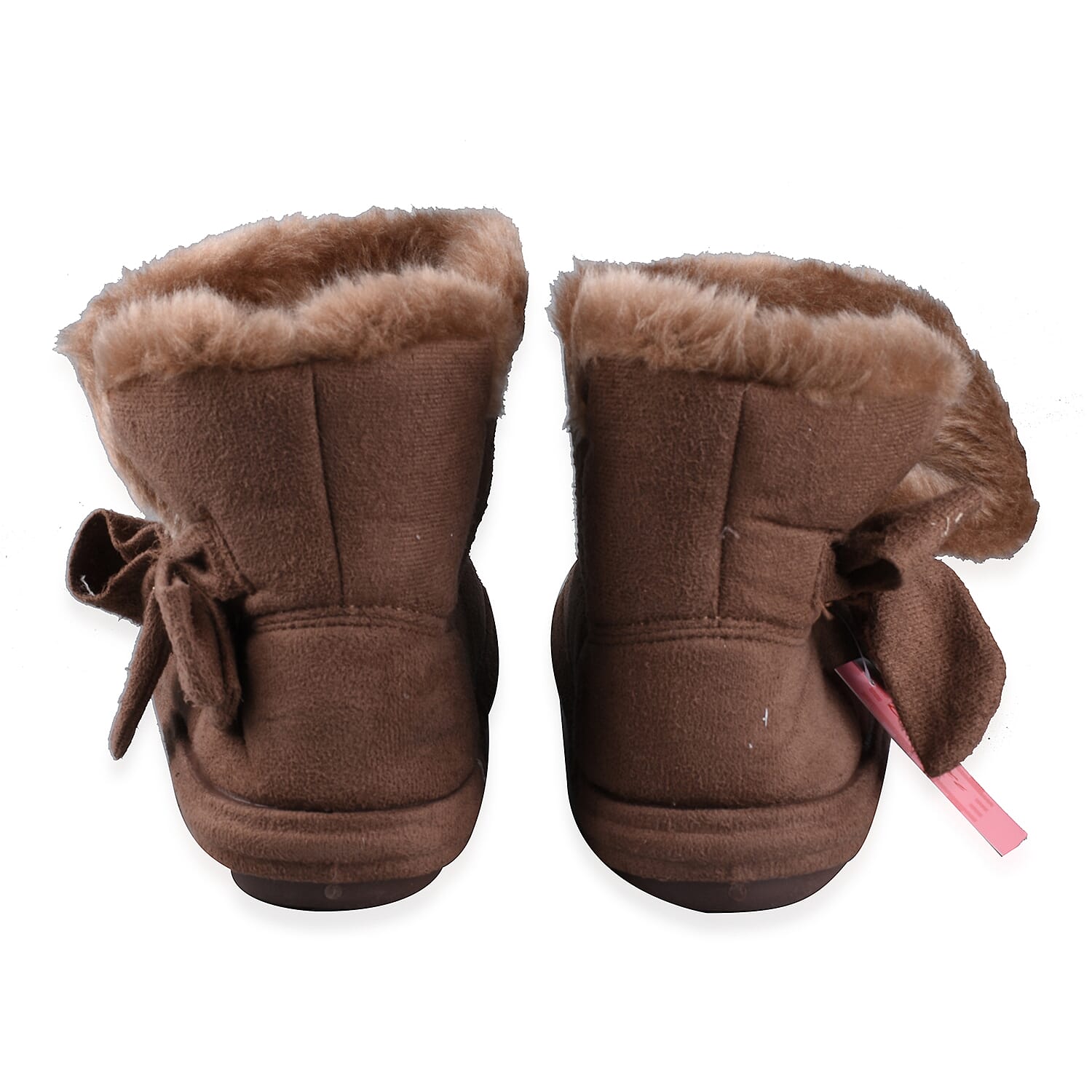 Womens Comfy Winter Bootie Slippers with Bow - Dark Brown