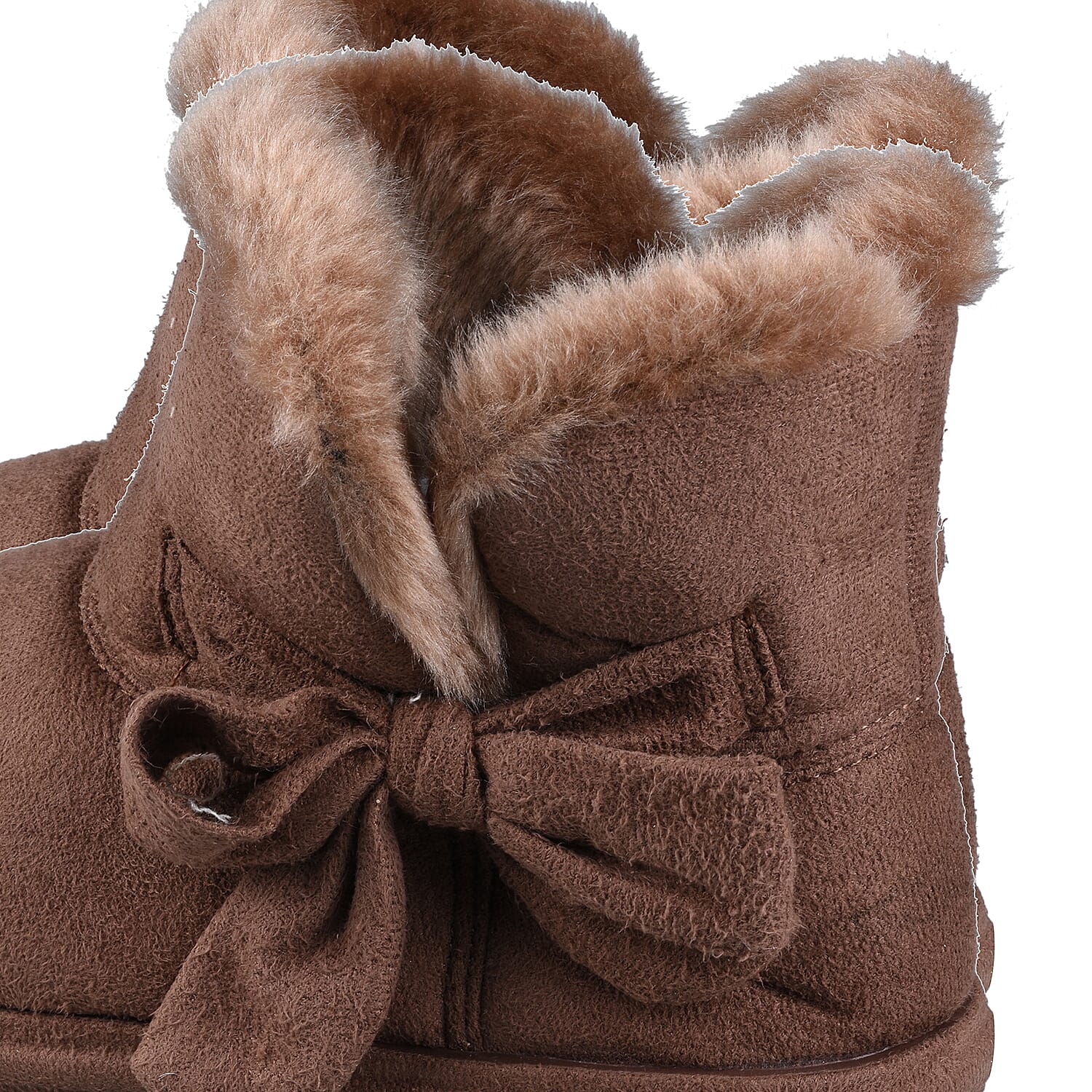 Womens Comfy Winter Bootie Slippers with Bow - Dark Brown