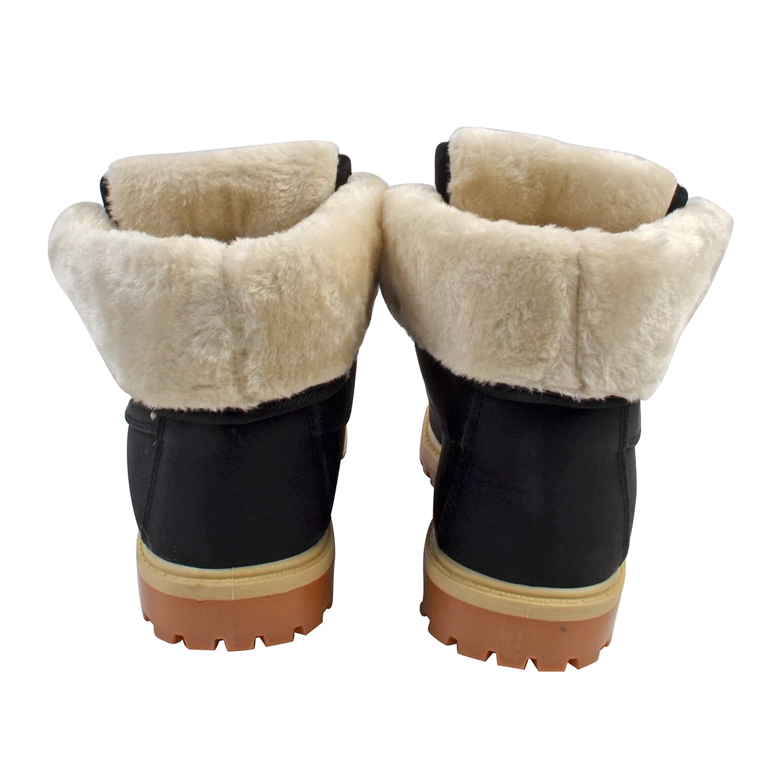 Womens Flat Fur Lined Grip Sole Winter Army Combat Ankle Boots  Black