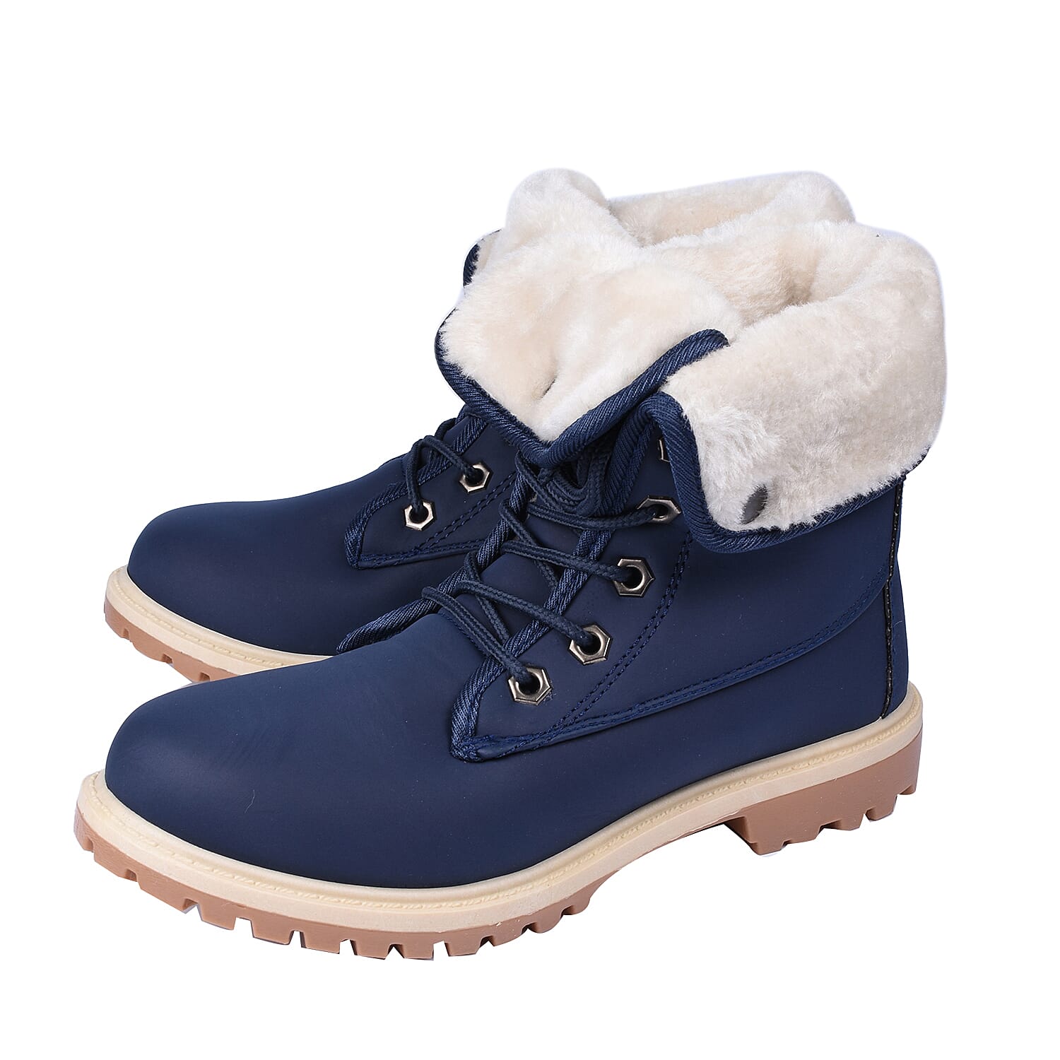 Womens Flat Fur Lined Grip Sole Winter Army Combat Ankle Boots  Black