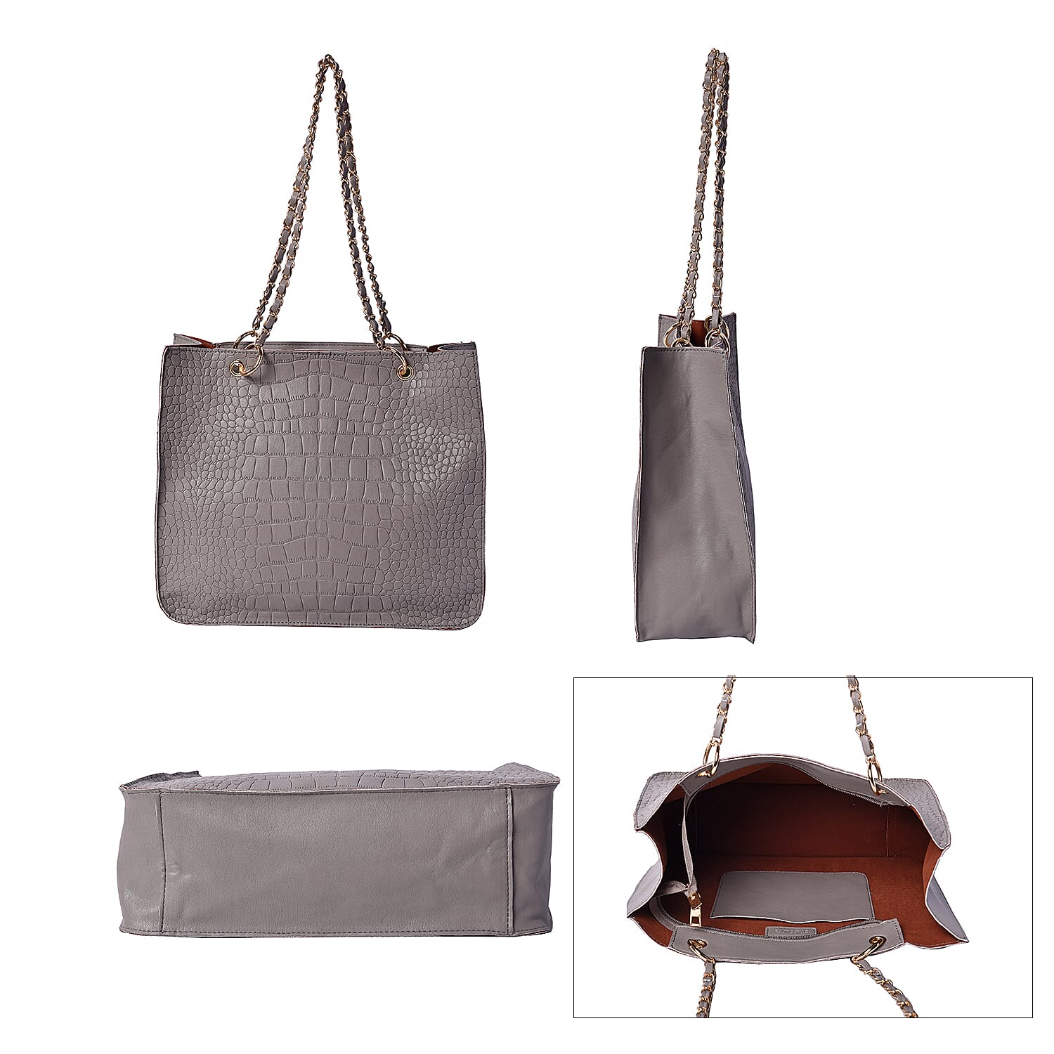 PASSAGE Croc Pattern Tote Bag with Zipper Closure ( Size 32x11x28cm) - Grey