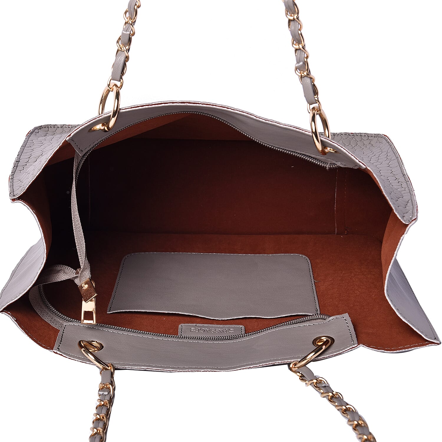 PASSAGE Croc Pattern Tote Bag with Zipper Closure ( Size 32x11x28cm) - Grey