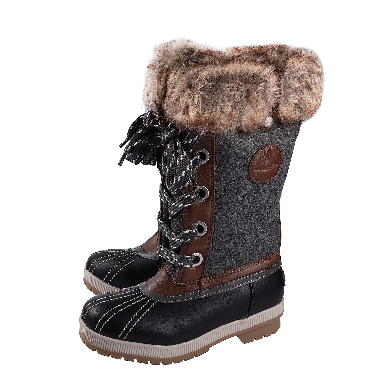 London Fog Womens Winter Boots Brown and Grey