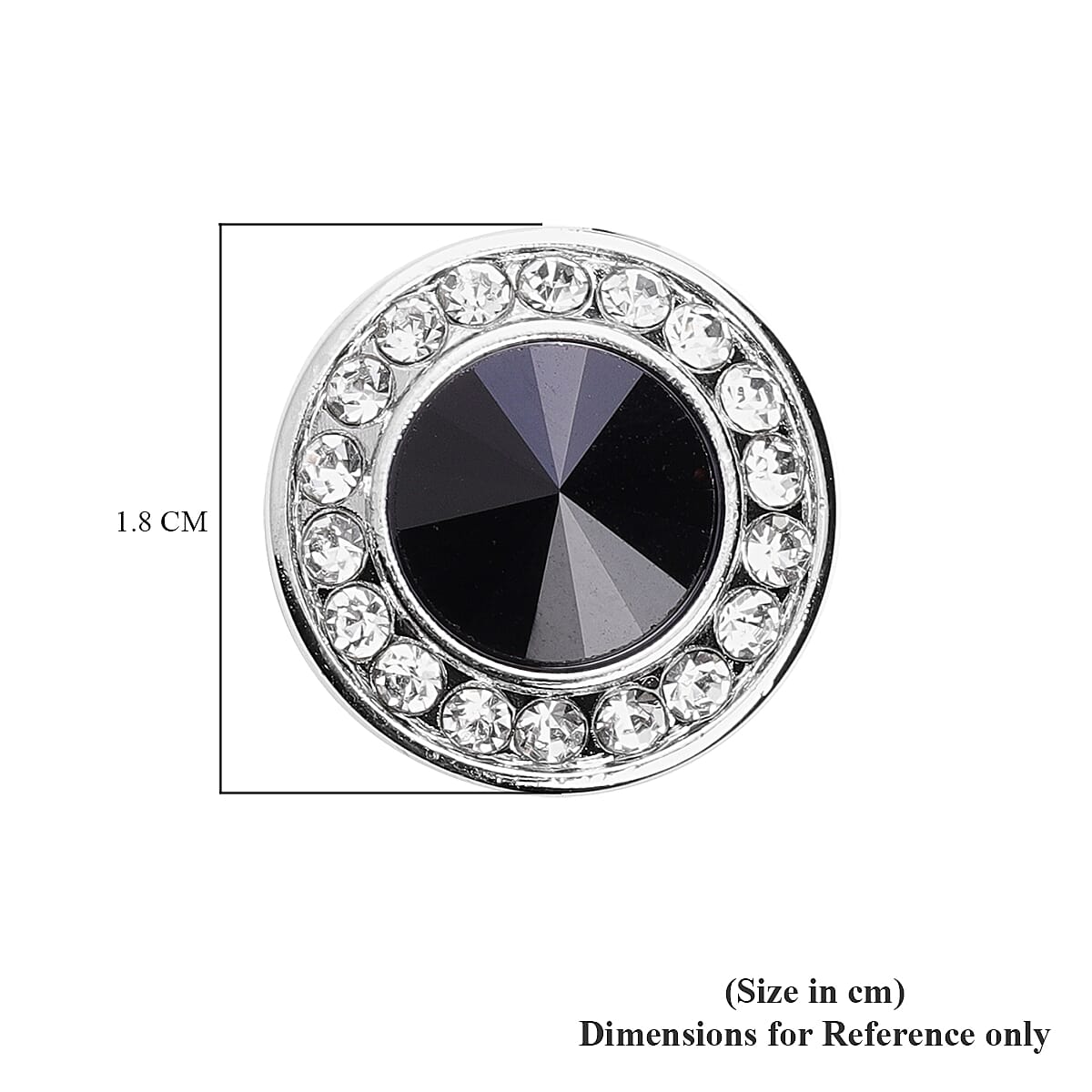 Simulated Black Spinel and White Austrian Crystal Cuff Button Cover in Silver Tone