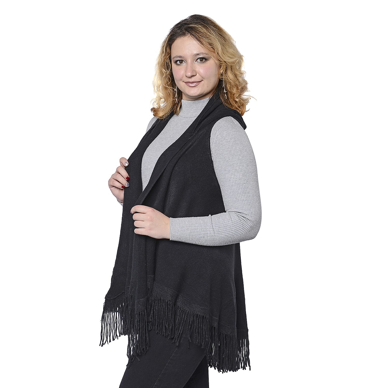 Close Out Deal- Knit Hooded Vest with Tassels (Size 52x85cm)