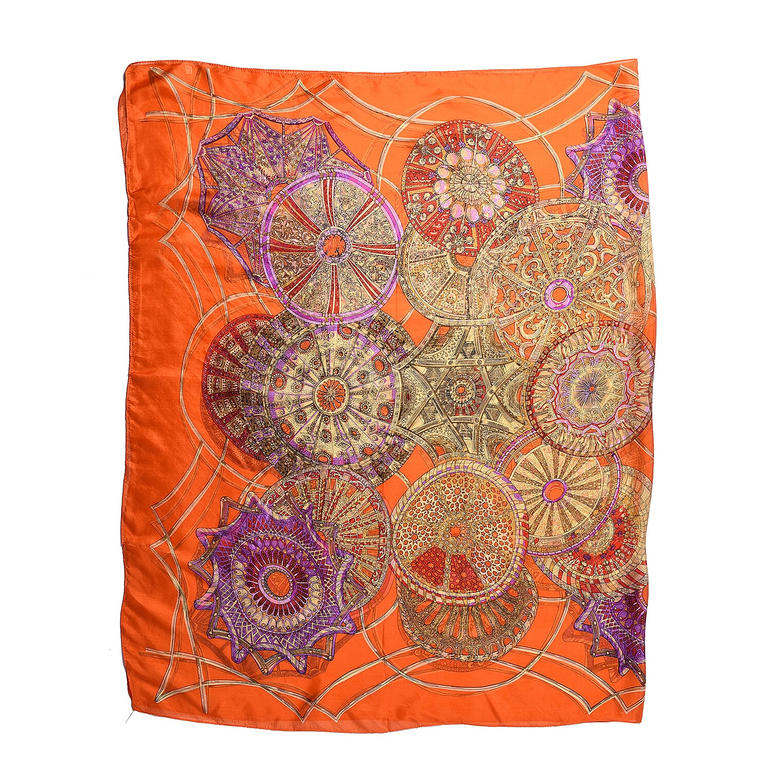 LA MAREY 100% Mulberry Silk Bohemian Pattern Womens Scarf (Size:175x110Cm) - Orange