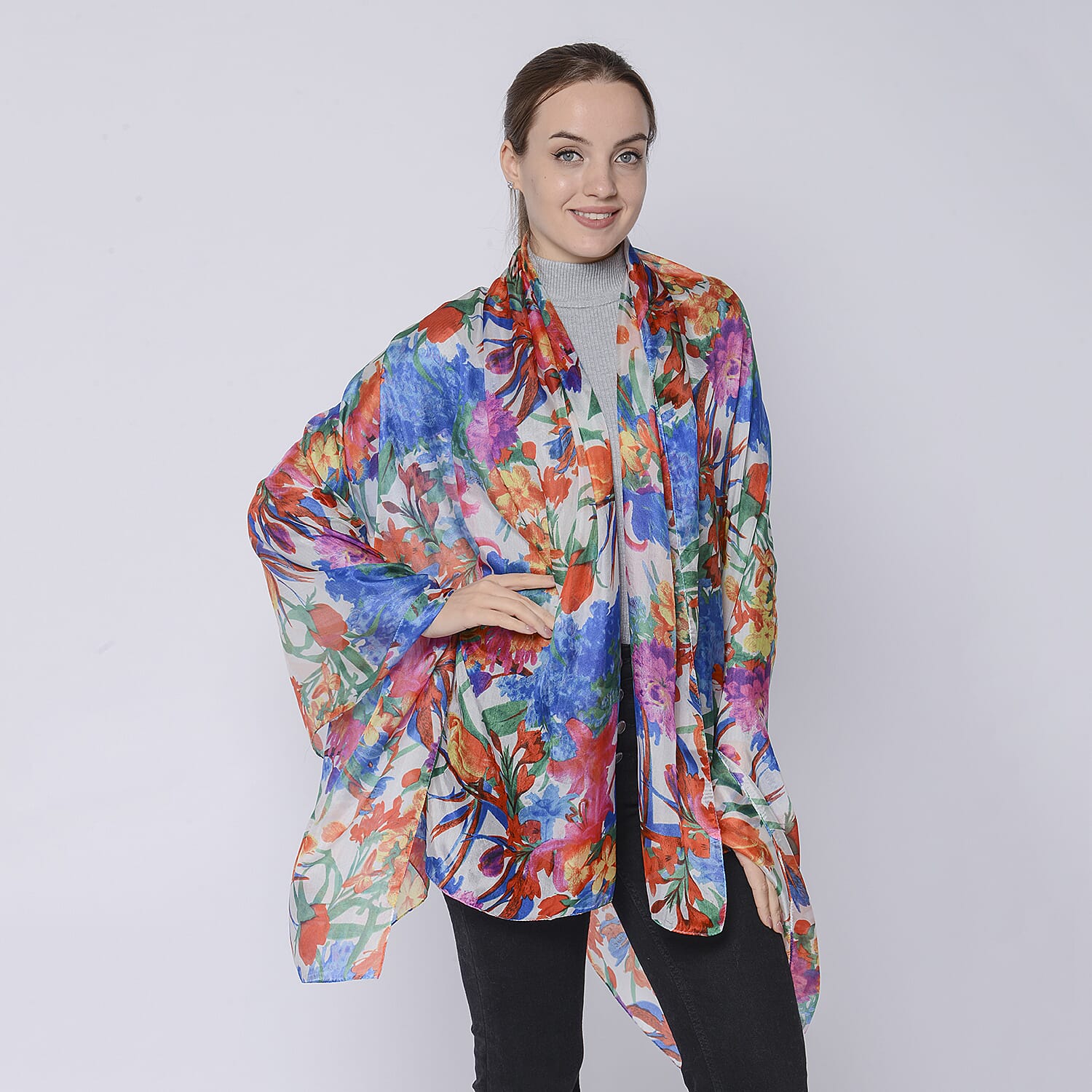 LA MAREY Mulberry Silk Printed Scarf - Multicolour