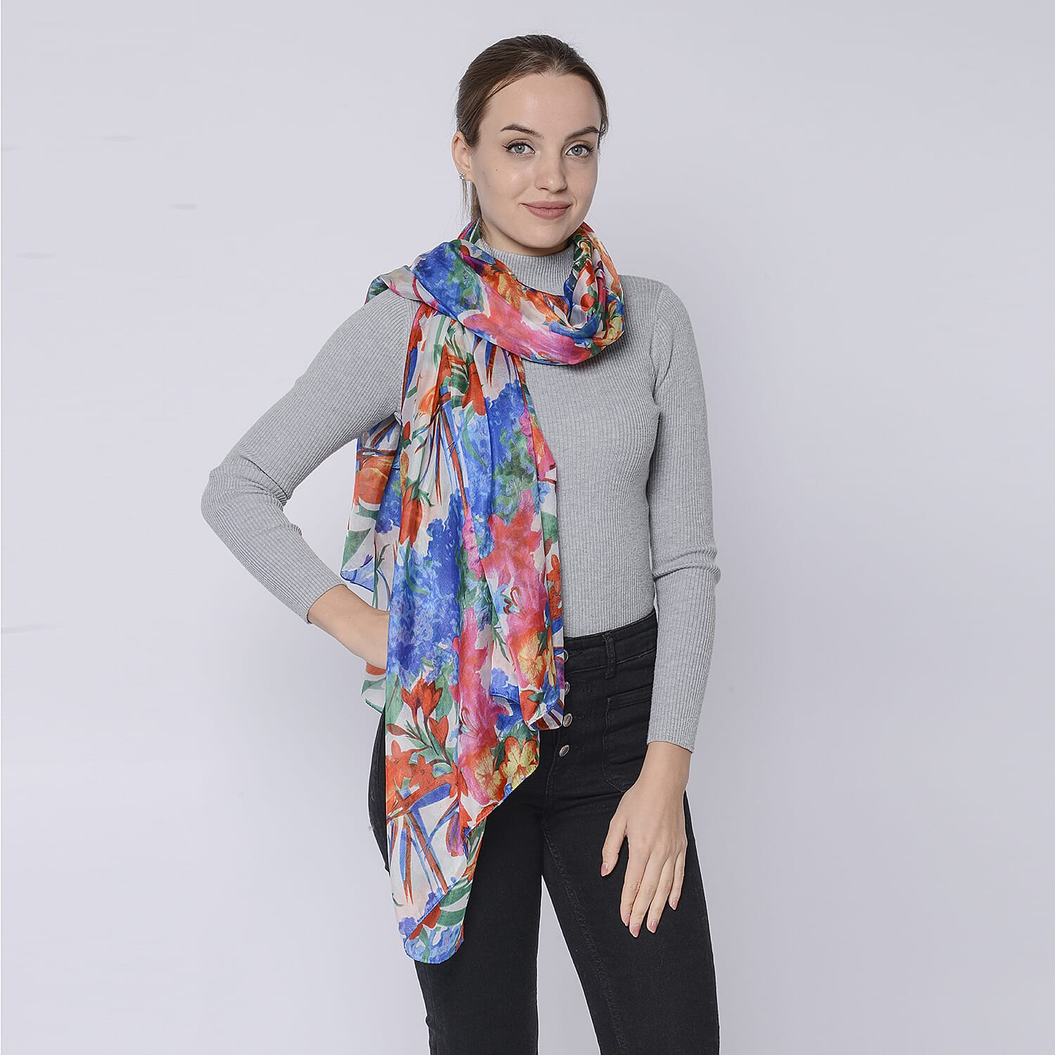 LA MAREY Mulberry Silk Printed Scarf - Multicolour