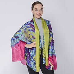 LA MAREY Mulberry Silk Printed Scarf - Yellow, Blue and Pink
